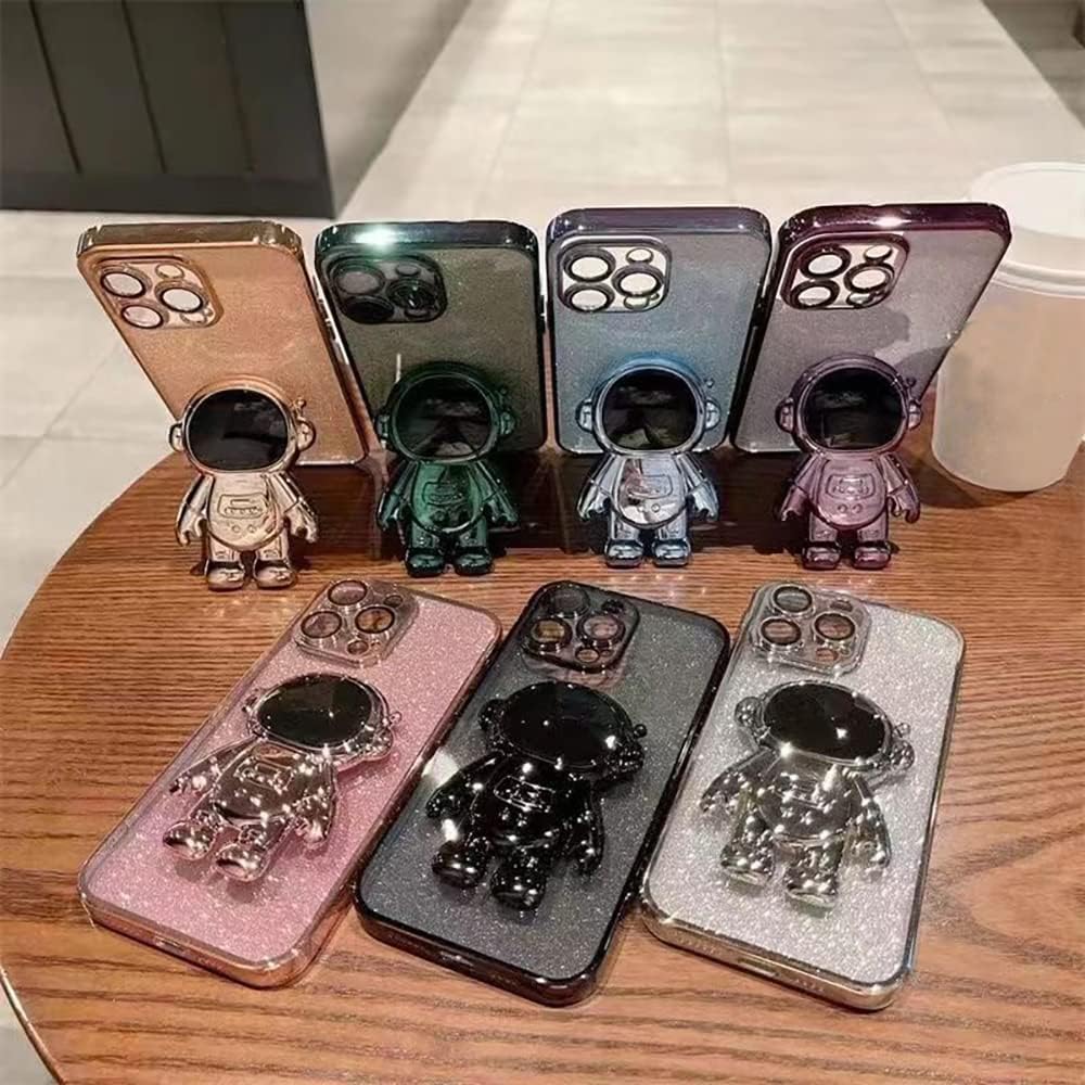 Roemary Funda con soporte oculto de astronauta para iPhone 15 Pro Max, para iPhone 15 Pro Max, funda dorada, soporte plegable de astronauta con