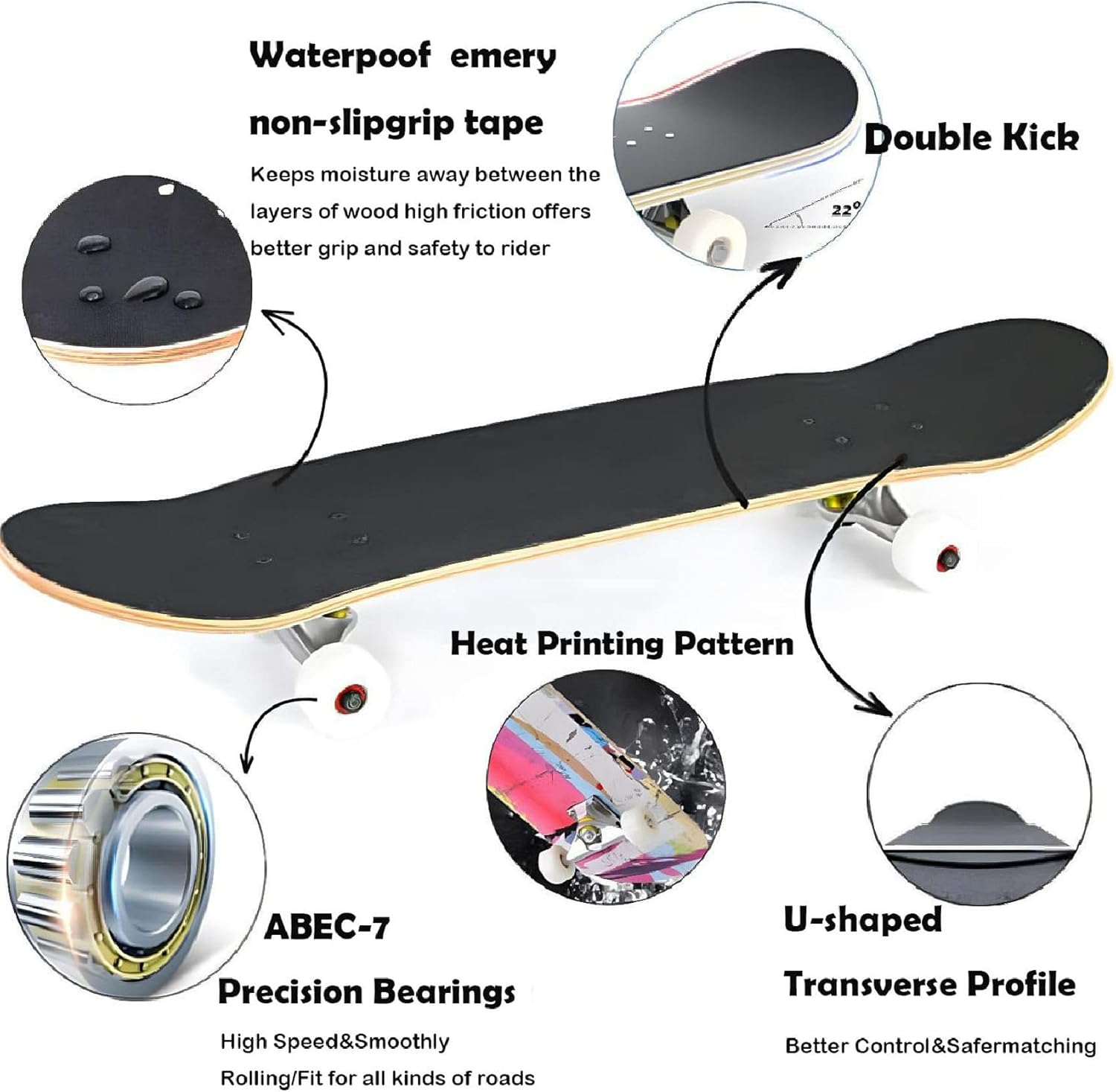 Anyfun Patinetas Pro completas para principiantes, niñas, niños, jóvenes, adolescentes, adultos, 31 x 8 pulgadas, patinetas de 7 capas de arce