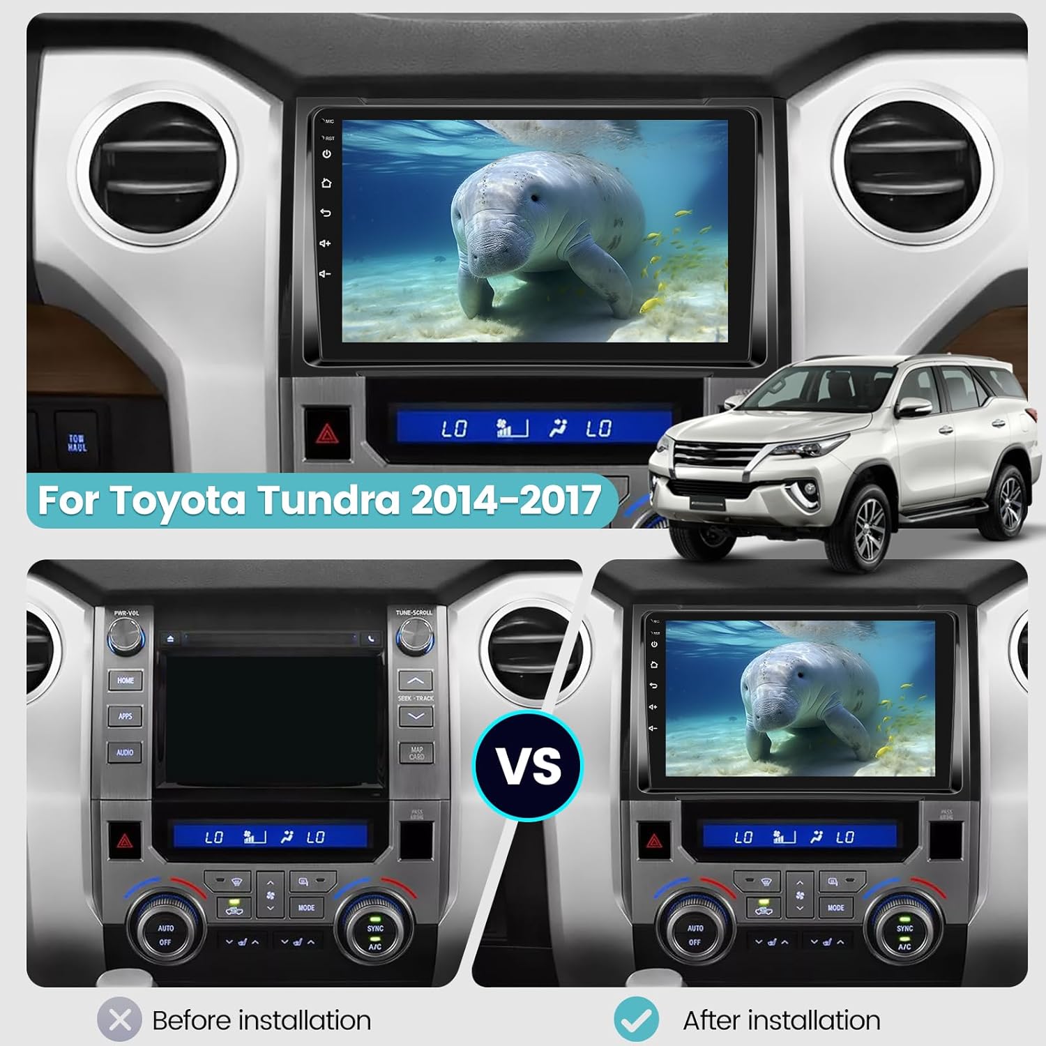 Radio de coche Android 2+64G para Toyota Tundra 2014-2017 con Apple Carplay y Android Auto – Pantalla táctil de 9 pulgadas Soporte estéreo WiFi GPS
