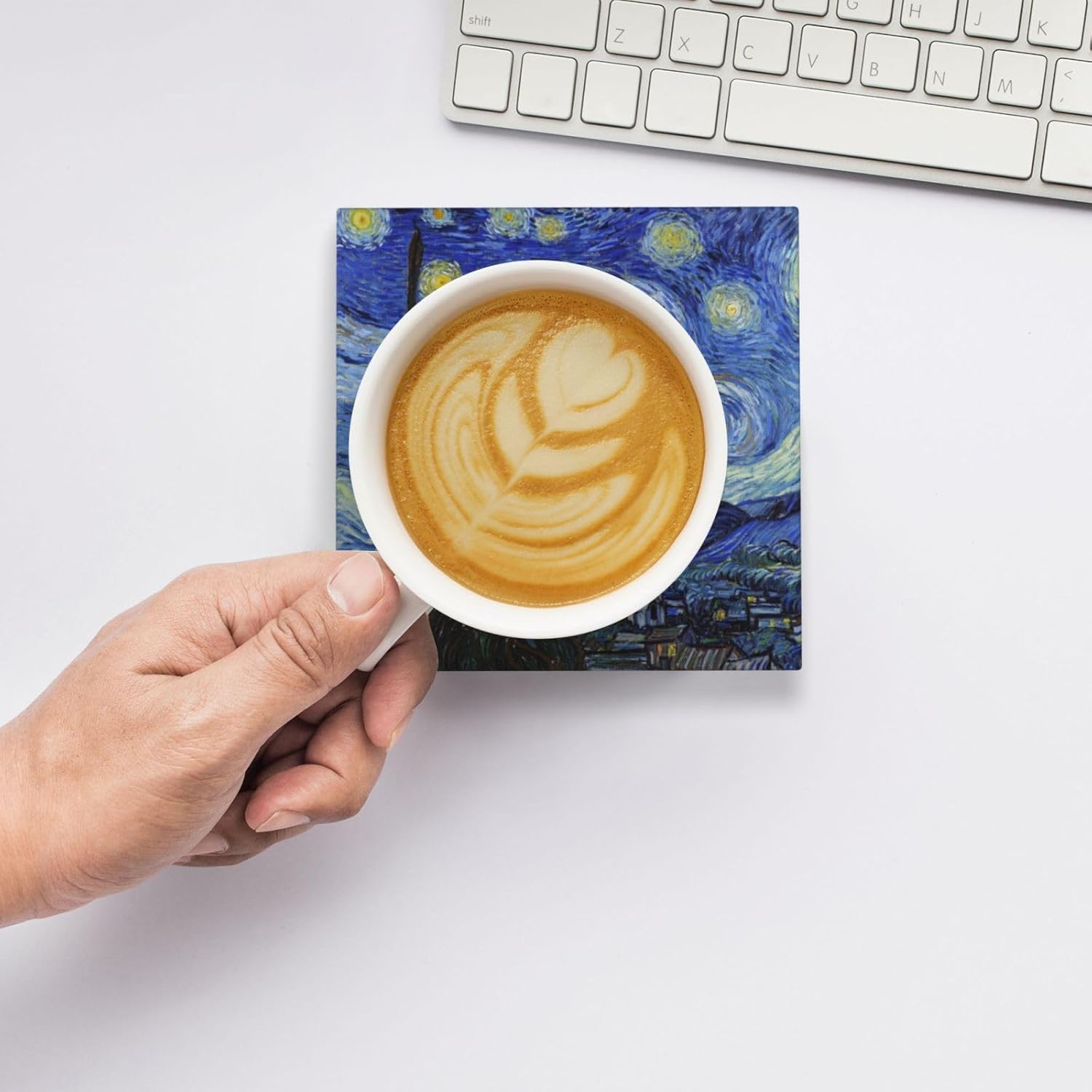 Juego de posavasos de cerámica para bebidas con base de corcho, utiliza 6 pinturas famosas de Van Gogh, regalos únicos de inauguración de la casa