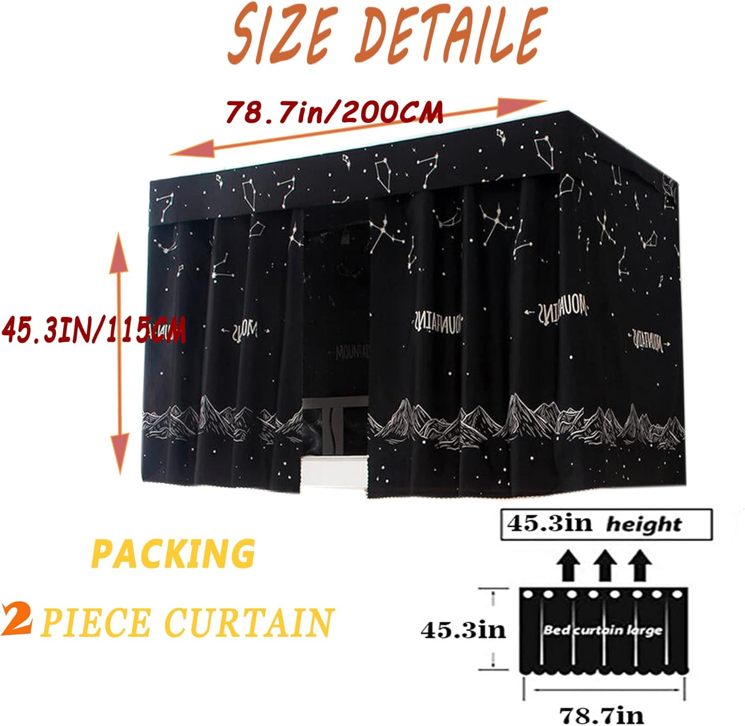 Navhao 2 paneles, cortinas de litera inferior, de tela, para estudiantes, cortinas de sombreado para cama individual, 45.3 x 78.7 pulgadas