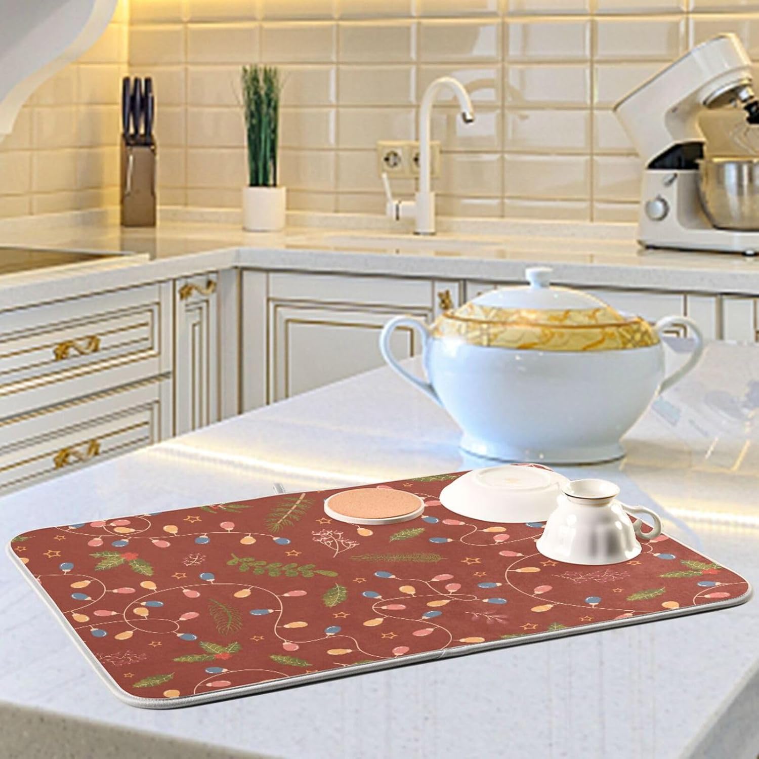 Tapete de cocina con patrón de Navidad, para encimera de cocina, 16 x 18 pulgadas