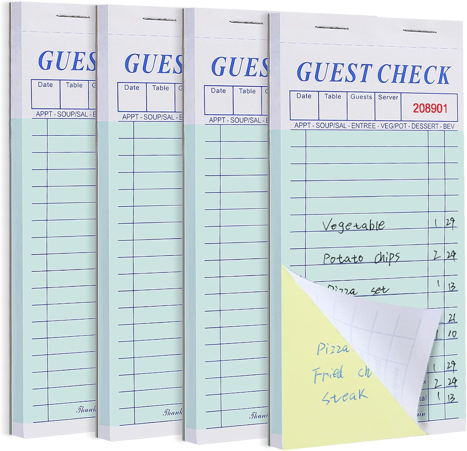 Paquete de 4 blocs de notas para servidor, doble parte de cheques de invitados para servidores, bloc de notas de camarera para pedidos de alimentos,