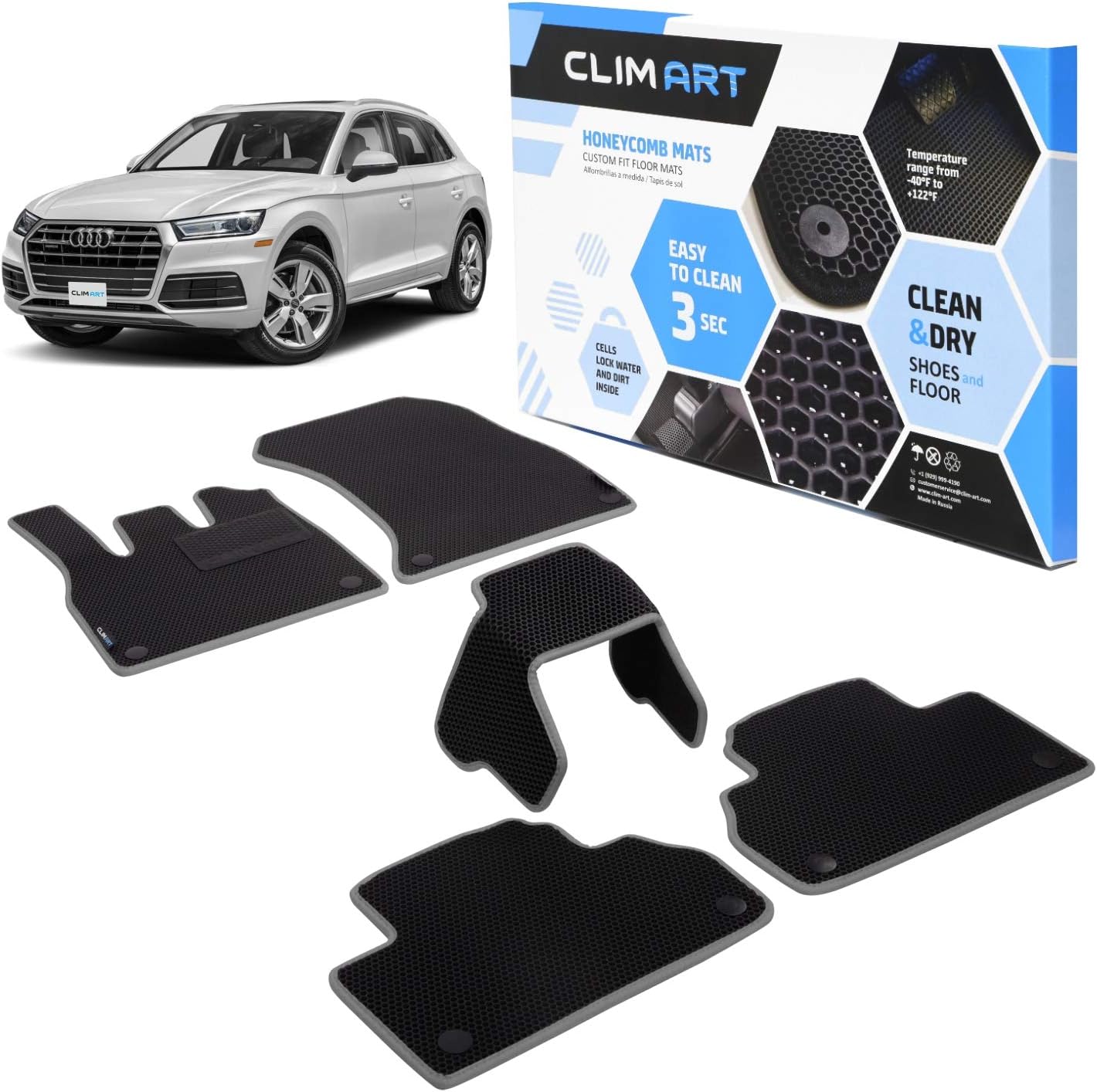CLIM ART Honeycomb FL041518146 – Tapetes de piso de ajuste personalizado para Audi Q5 2018-2021, 1 y 2 fila, alfombrillas de automóvil, para todo