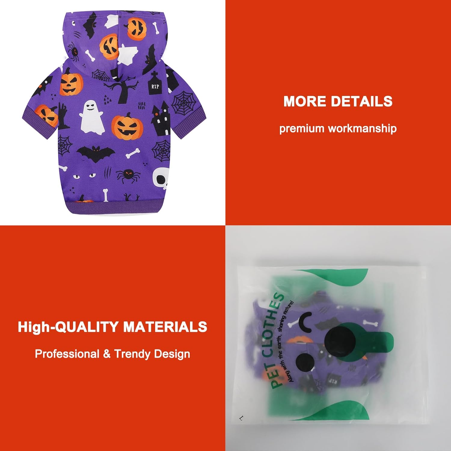Disfraz de Halloween con capucha para mascotas sudadera para cachorro, calabaza, perro, ropa cálida de murciélago fantasma, ropa para gatos con