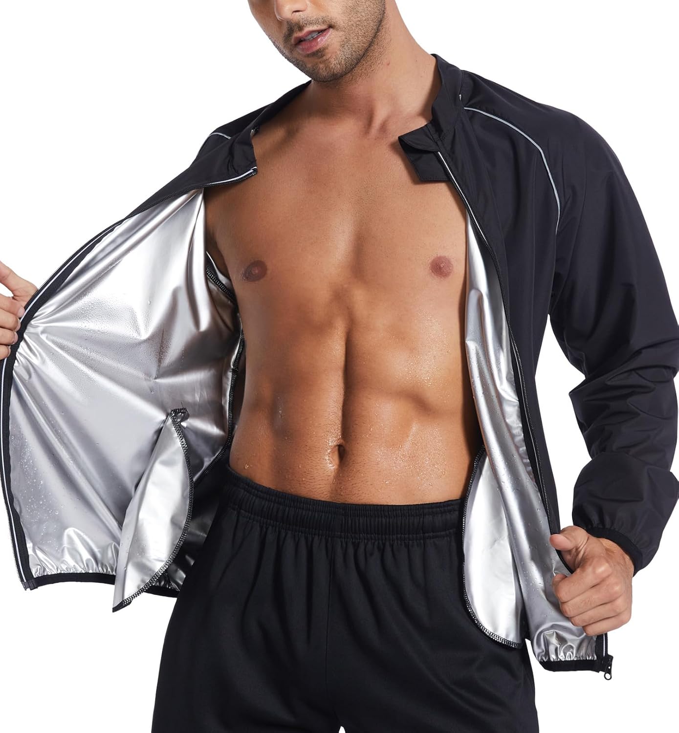 LAZAWG Sauna Jacket for Men Zipper Sweat Sauna Top Long Sleeve Suit Gym Workout Jacket