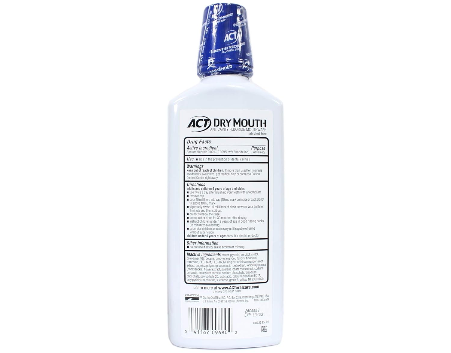 Act Total Care – Enjuague bucal seco, sabor menta, botellas de 18 onzas (1paquete de 5)
