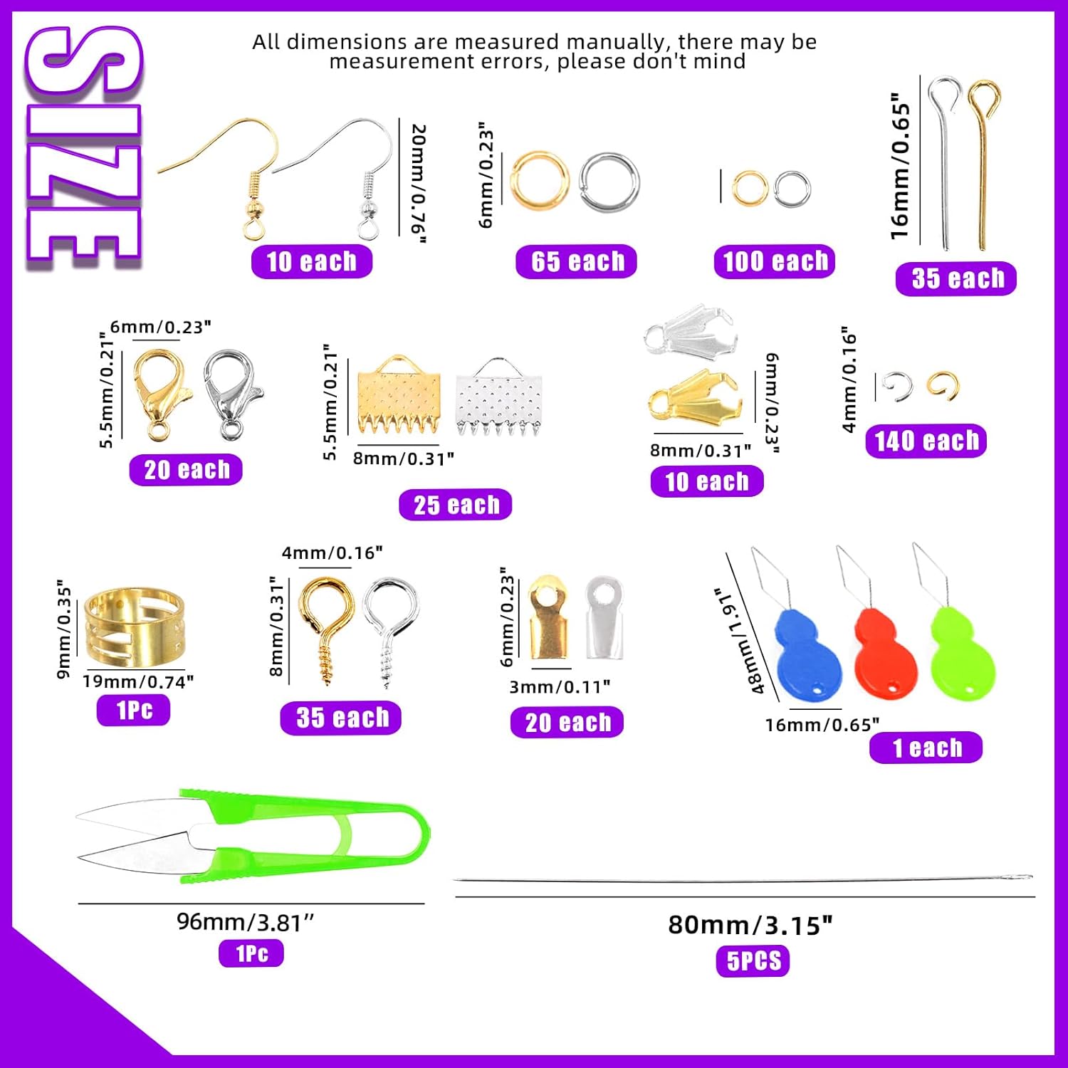 Swpeet Kit de 1589 piezas de suministros para hacer joyas con herramientas de fabricación de joyas, 3 colores, alicates de joyería, múltiples