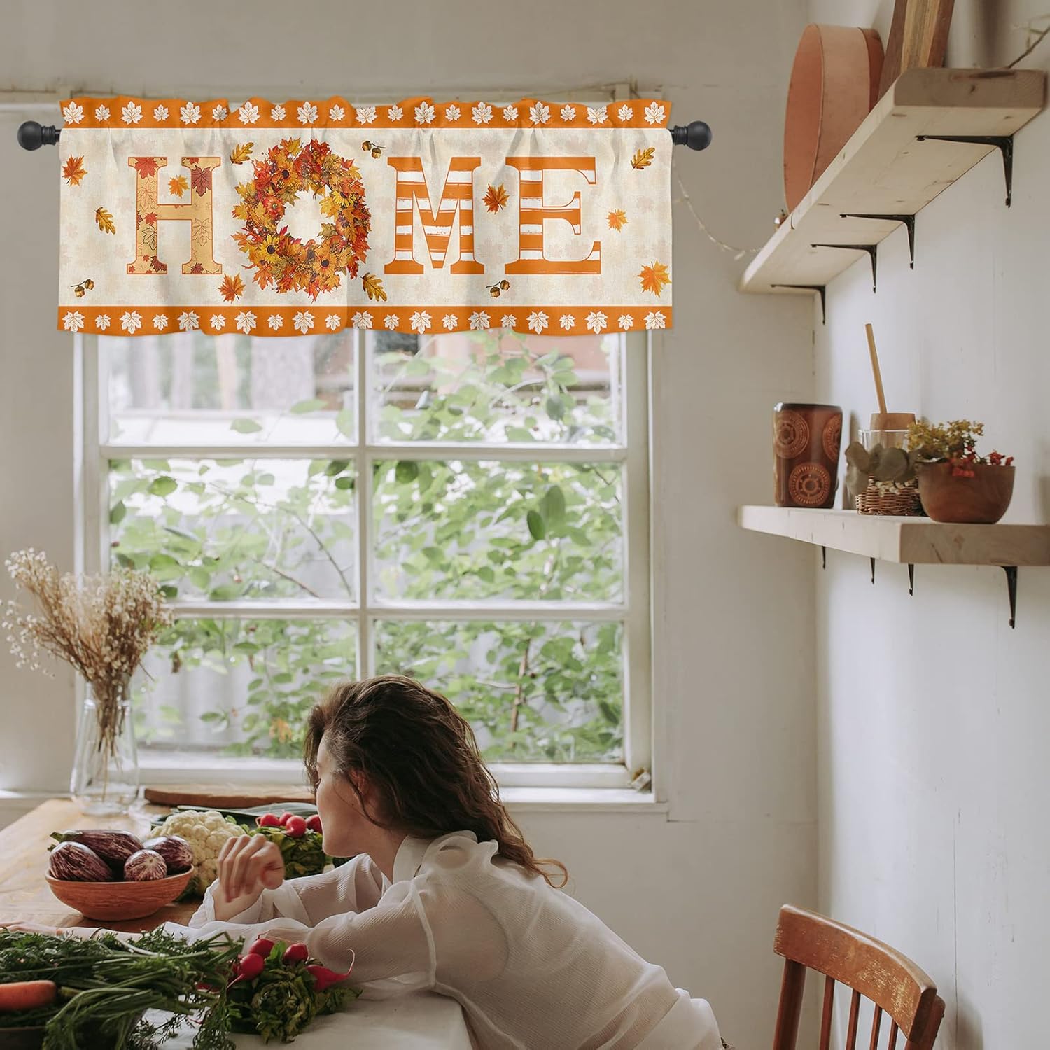 Cenefas de cortina de corona de otoño para ventanas, filtrado de luz, aislamiento térmico, cortinas decorativas de calabazas naranjas para cocina,