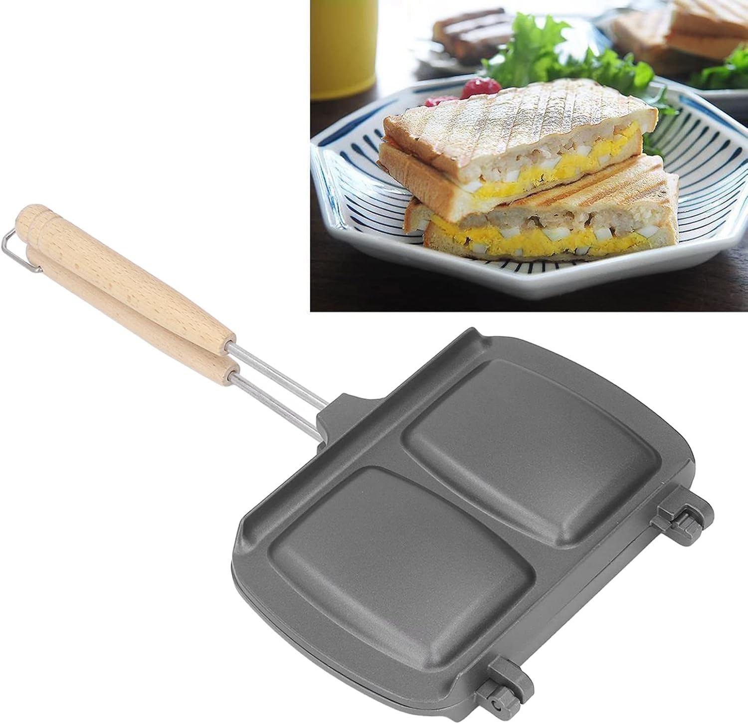 Sandwichera de desayuno, sartén para hornear sándwich de doble cara, sartén antiadherente, sartén de prensa para panini, tostadora de perritos