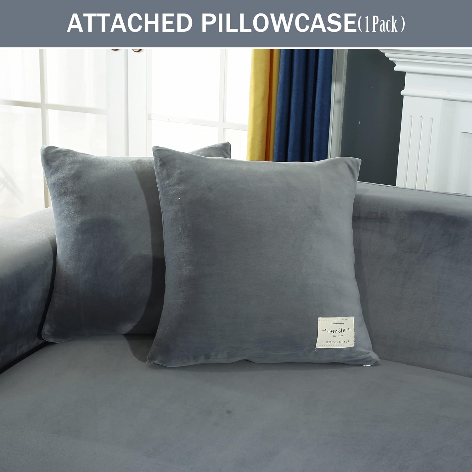 Funda elástica para sofá, funda de terciopelo suave con funda de almohada, protector de muebles para mascotas y niños (L, gris claro)