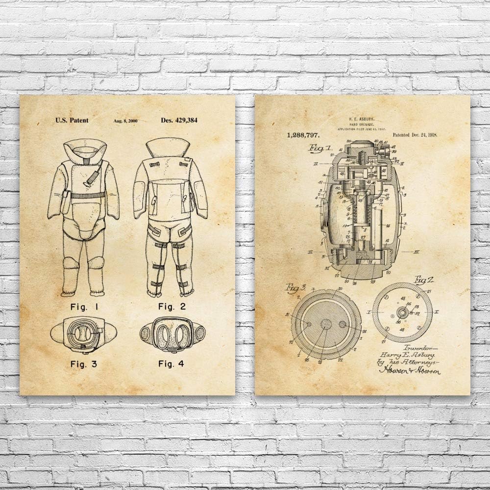 EOD Bomb Squad – Juego de 2 impresiones de patentes (8 x 10), regalo de técnico EOD, arte de aplicación de la ley, regalo de soldado, papel vintage