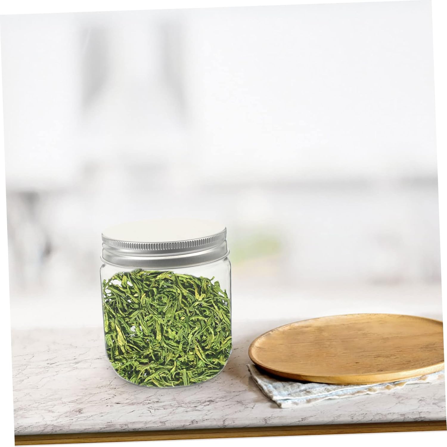 YARNOW Tarro de almacenamiento de cocina de 4 piezas de tarros de plástico con tapas para caramelos, tarros de cristal con tapas, tarros de maní con