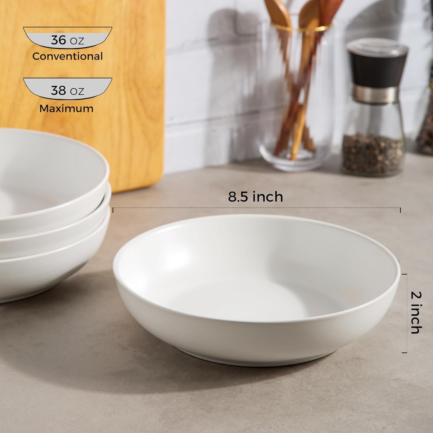 AmorArc Juego de 6 cuencos de cerámica para pasta de 8.5 pulgadas, cuencos grandes de 32 onzas para cocina, cuencos anchos para pasta, ensalada,
