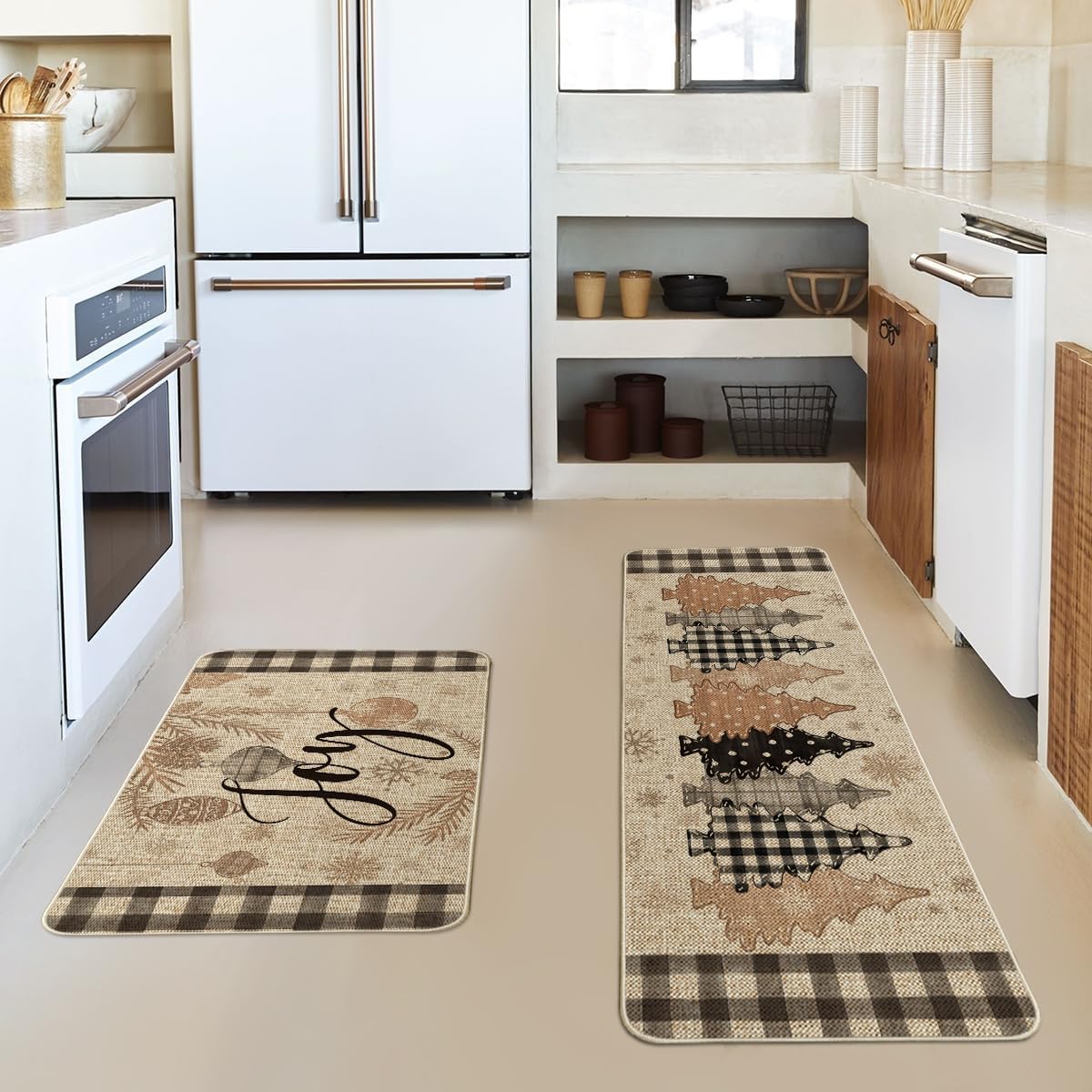 Artoid Mode Juego de 2 tapetes de cocina de Navidad con diseño de copos de nieve, decoración de invierno, alfombras de cocina de bajo perfil para