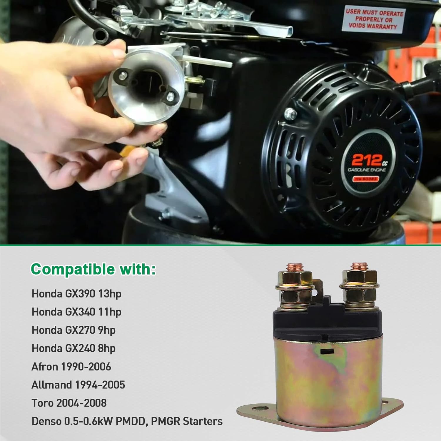 Relé solenoide de arranque GX390 para Honda GX390 GX340 GX240 GX270 8HP 9HP 11HP 13HP 188F 190F Generador de motor de gasolina de 4 tiempos Kohler