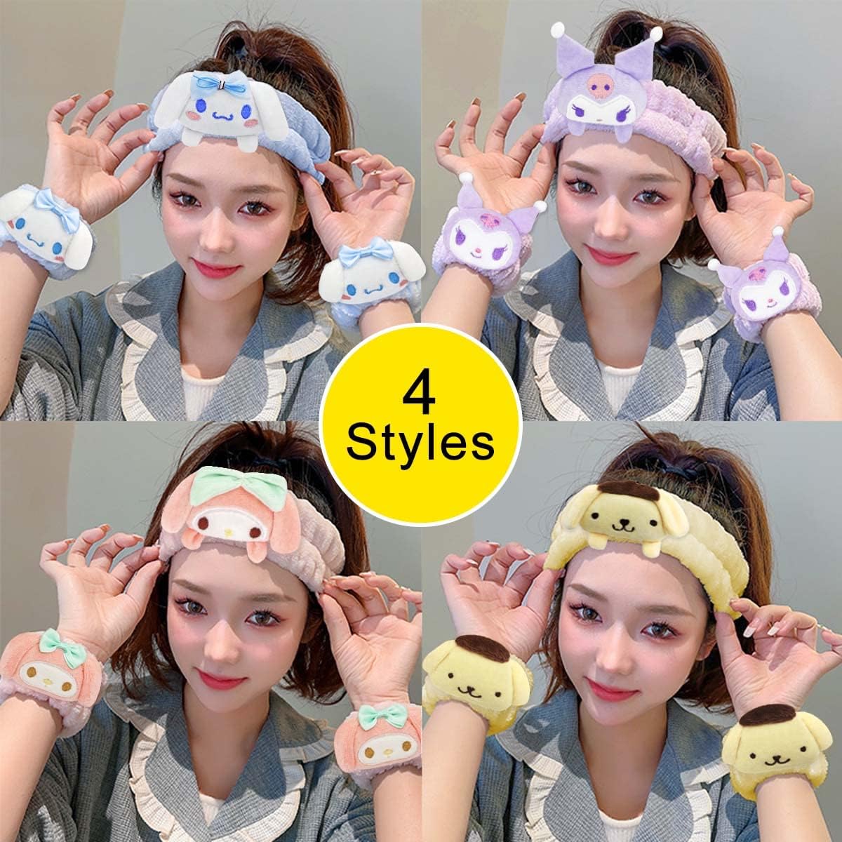 Juego de diadema y pulsera Kawaii Spa para lavado facial, lindas diademas suaves para el cuidado de la piel para mujeres y niñas, diadema de