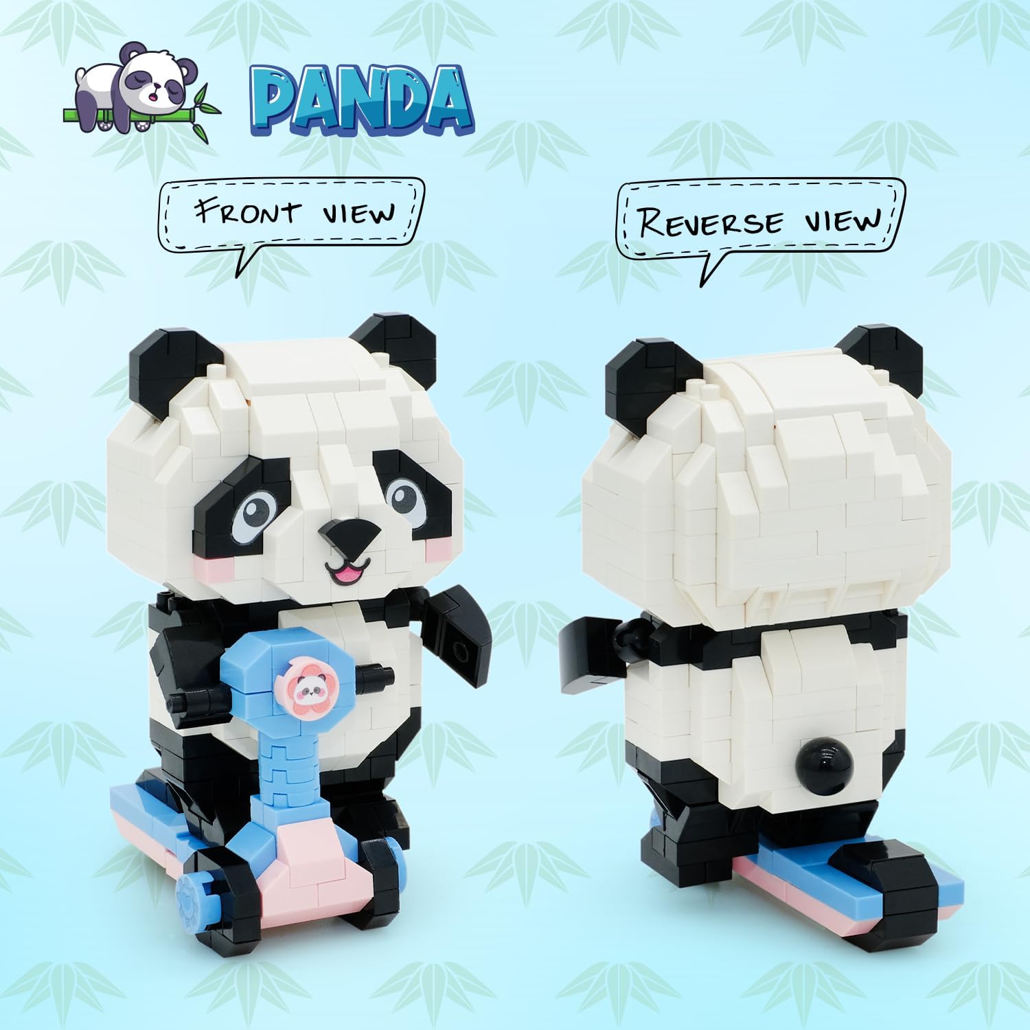 Panda Micro bloques de construcción, juguetes creativos de cumpleaños juegos de bloques de construcción para niños (panda en bicicleta)
