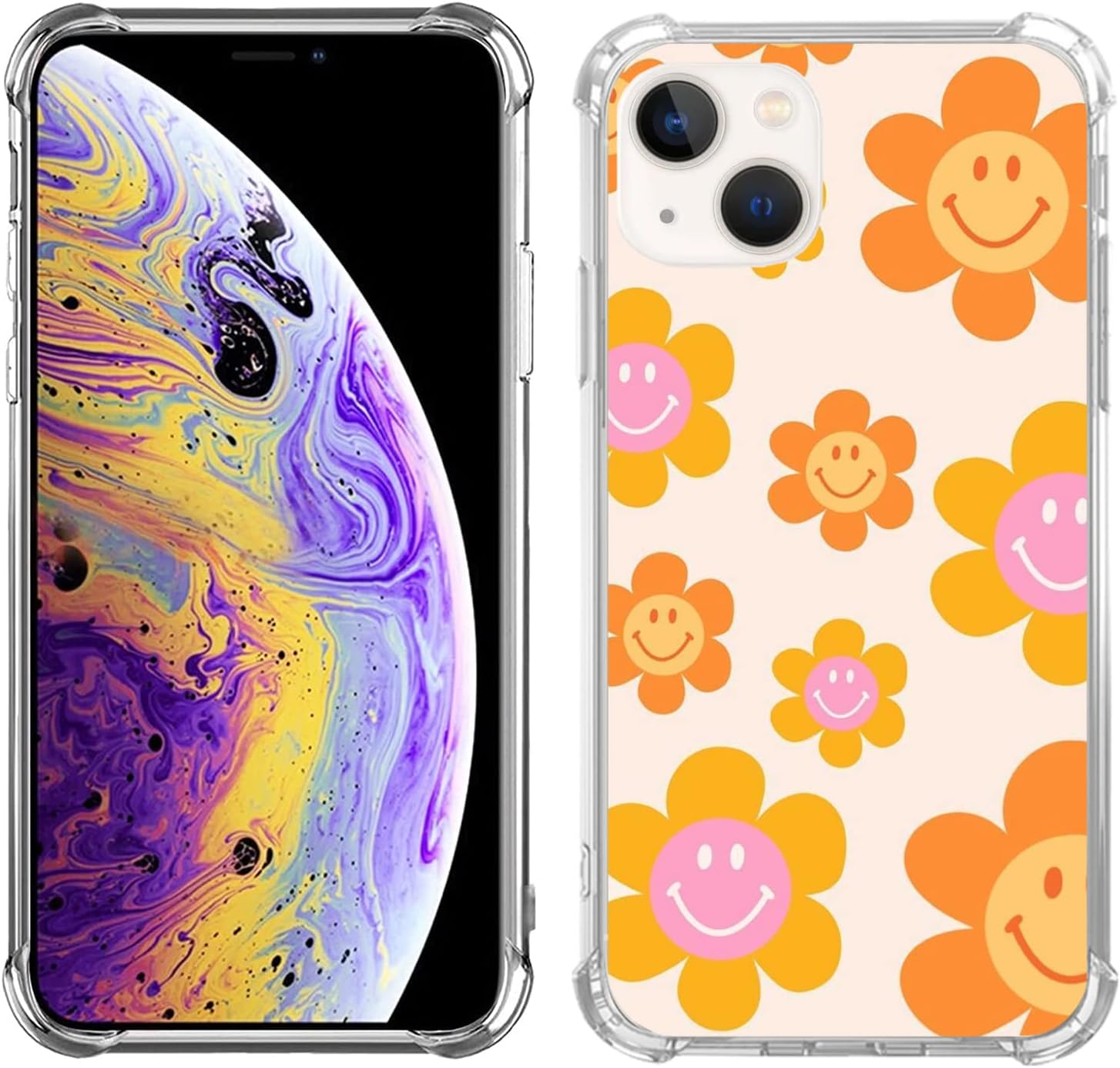 Indie Smile Face Flower Daisy Power Funda compatible con iPhone 15, Hippie Retro 90s Naranja Estética Funda para iPhone 15, diseño único de moda TPU