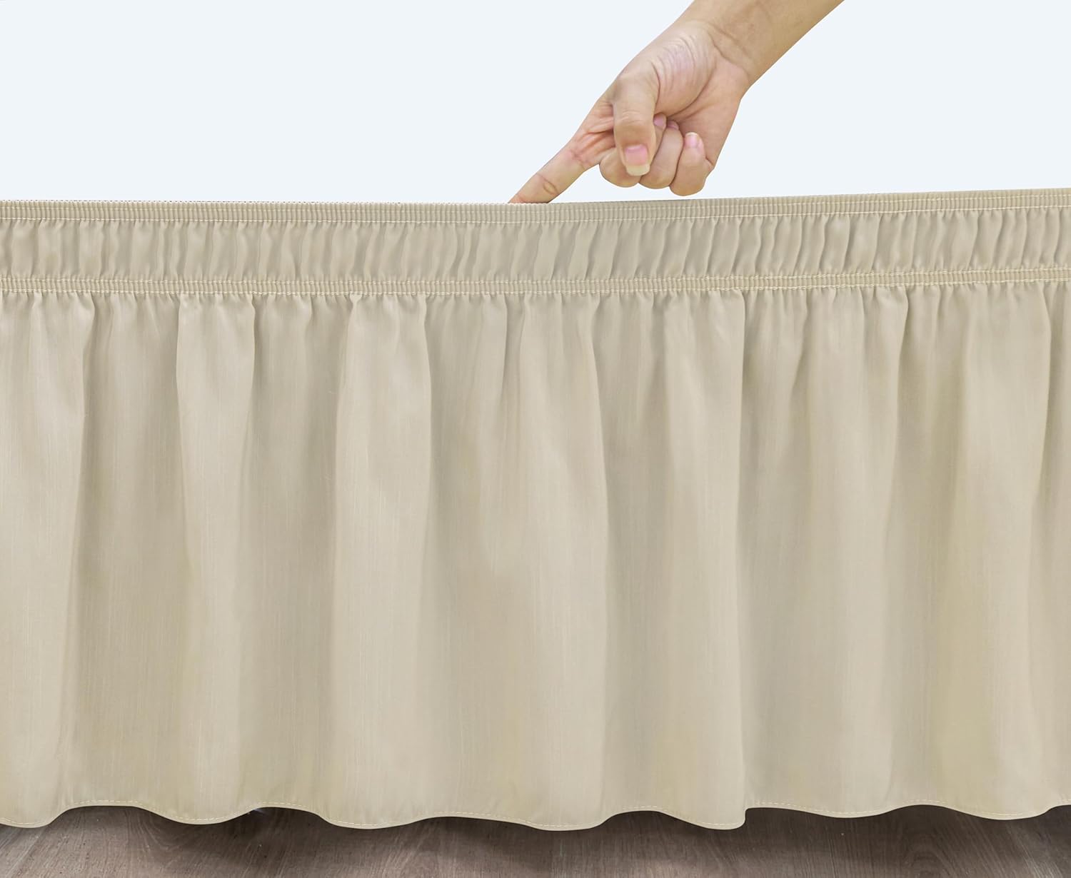 Biscaynebay Faldas de cama envolventes con cinturones ajustables para camas Queen de 15 pulgadas de caída, volantes elásticos de arena para polvo,