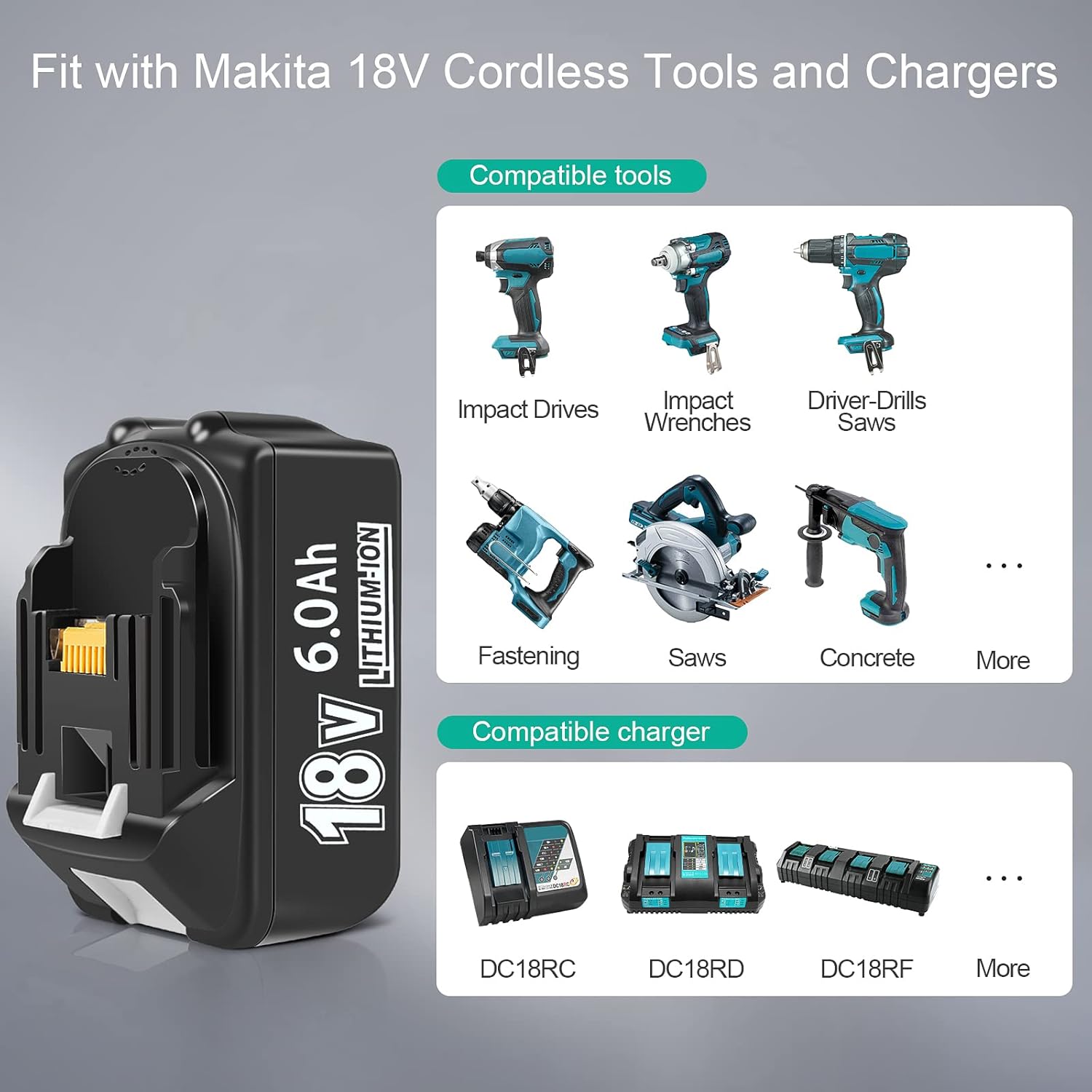 Paquete de 4 baterías de repuesto de 18 voltios para Makita 18V BL1860B, LXT iones de litio de 6.0 Ah de ultra alta capcaity compatible con batería