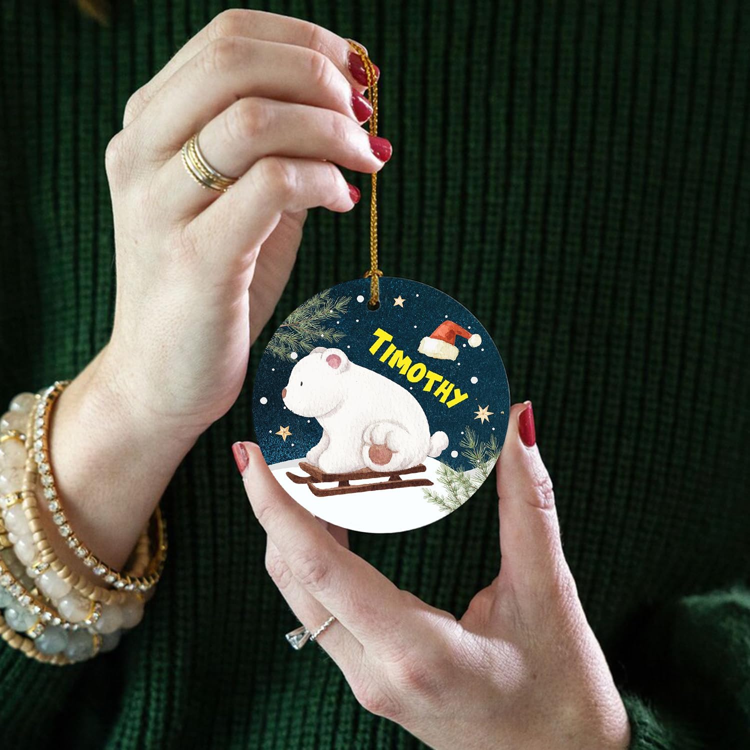 Adorno de oso polar personalizado de Navidad, adorno de oso polar con nombre personalizado, regalo para árbol de Navidad 2023, adorno de oso polar