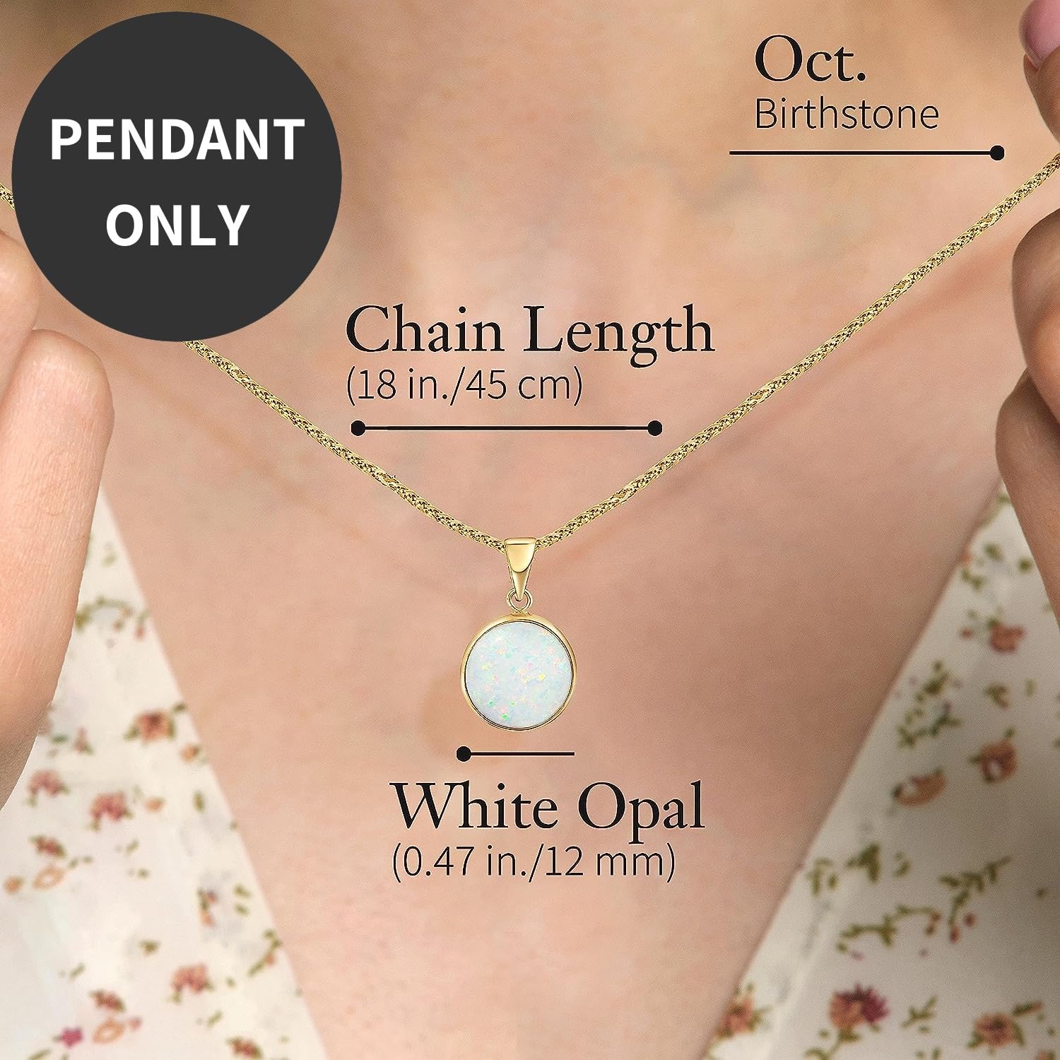 14K Gold White Opal Pendant – 14K Solid Yellow Gold Dainty Pendant with October Birthstone Pendant, 12mm Large Size Opal Gemstone – Handmade Bridal