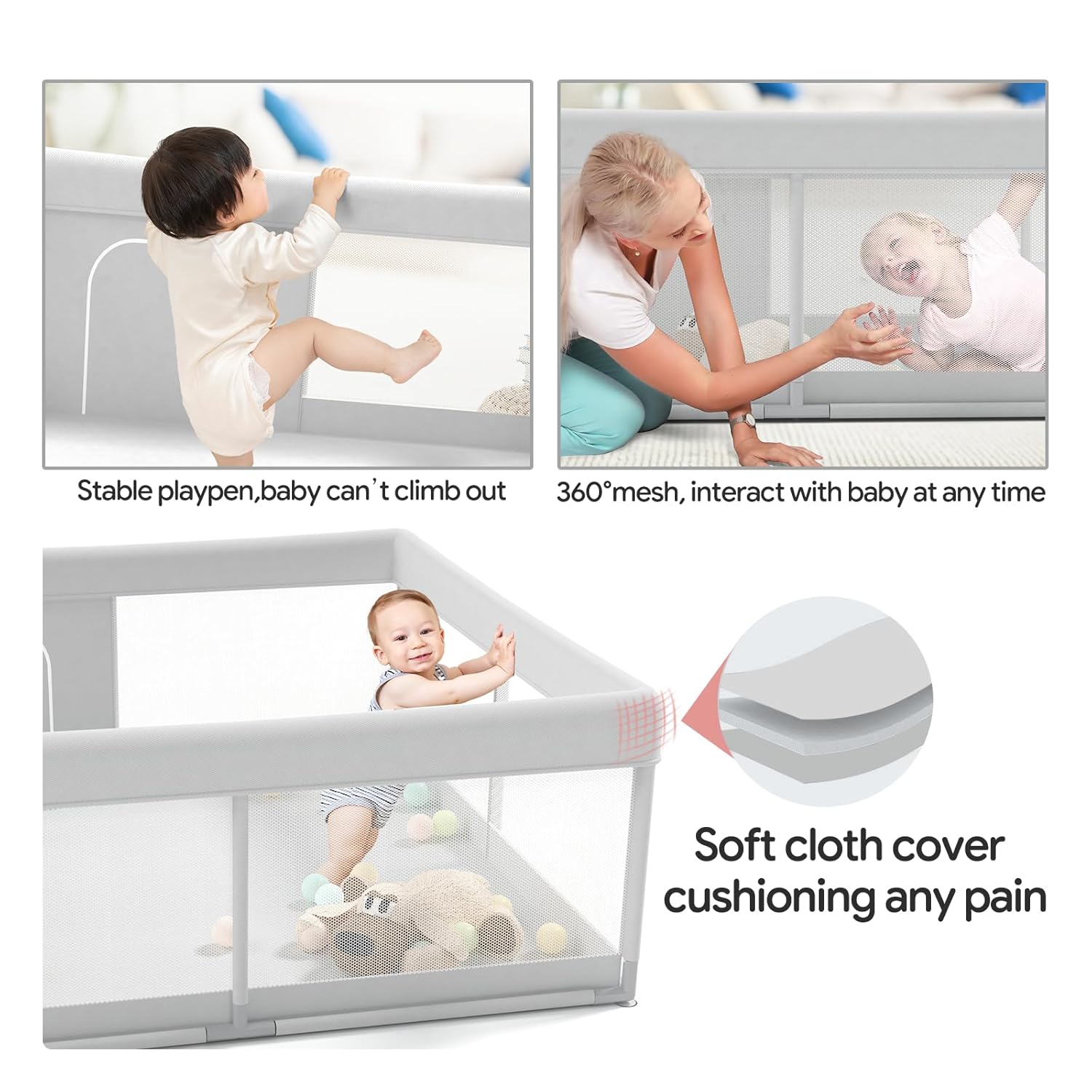 Fodoss Corralito para bebés, 47 x 47 pulgadas, corralito para bebés y niños pequeños, corralito pequeño para piso, corralito antideslizante de