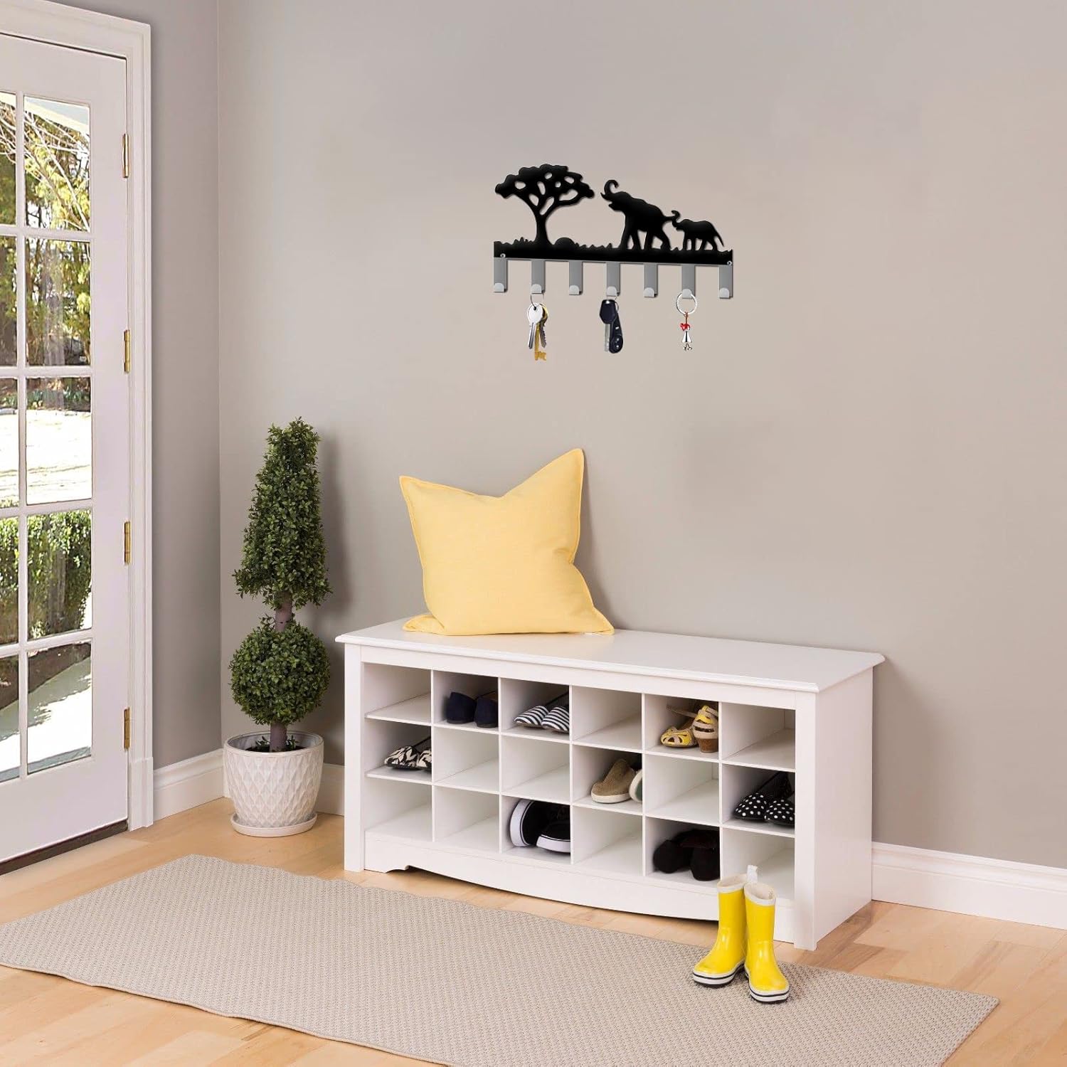 Soporte para llaves de elefante para pared, ganchos de metal para llaves montado en la pared con 7 ganchos, organizador negro para colgar en la