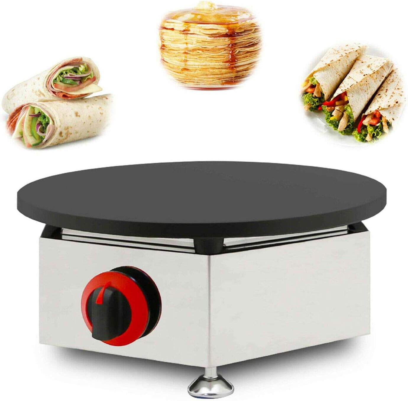 Máquina comercial para hacer crepas de gas, control de temperatura ajustable, mini máquina de panqueques de acero inoxidable, plancha de encimera de