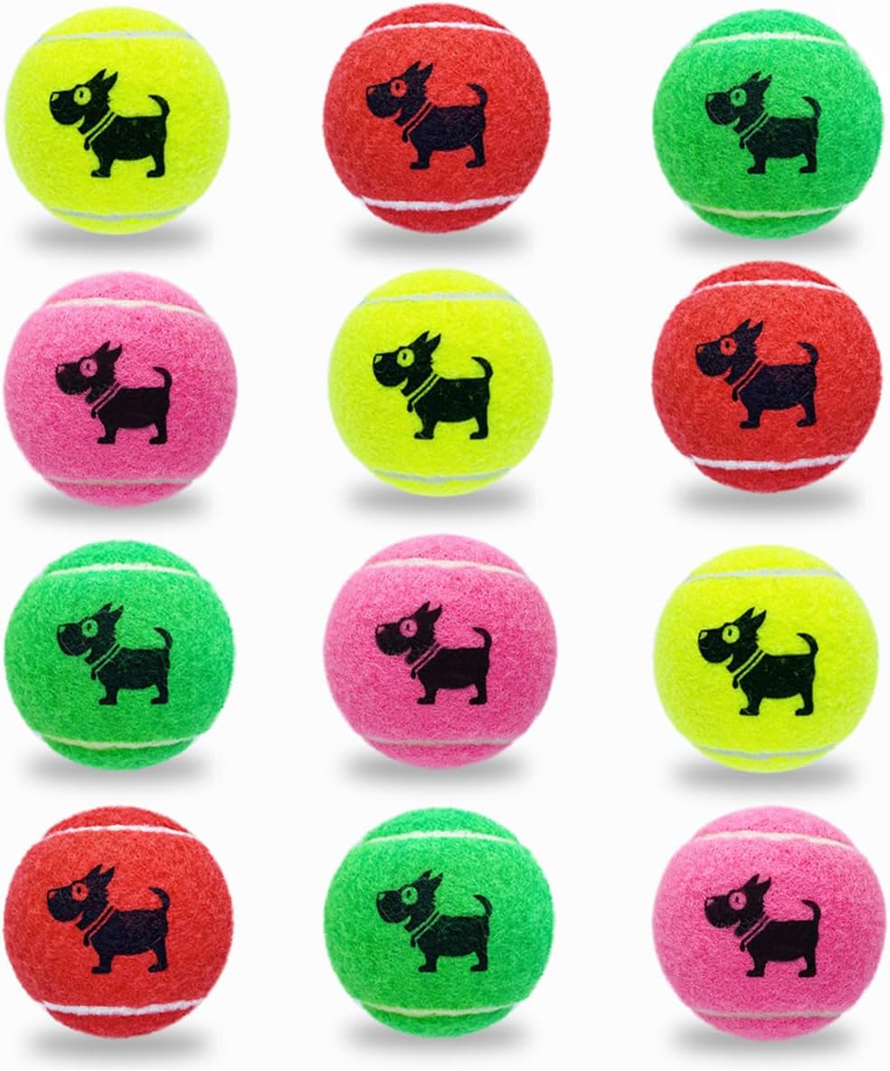 Weierfu Paquete de 12 pelotas de tenis para perros, pelotas de tenis para perros medianos y pequeños, bolas de entrenamiento de 2.5 pulgadas de