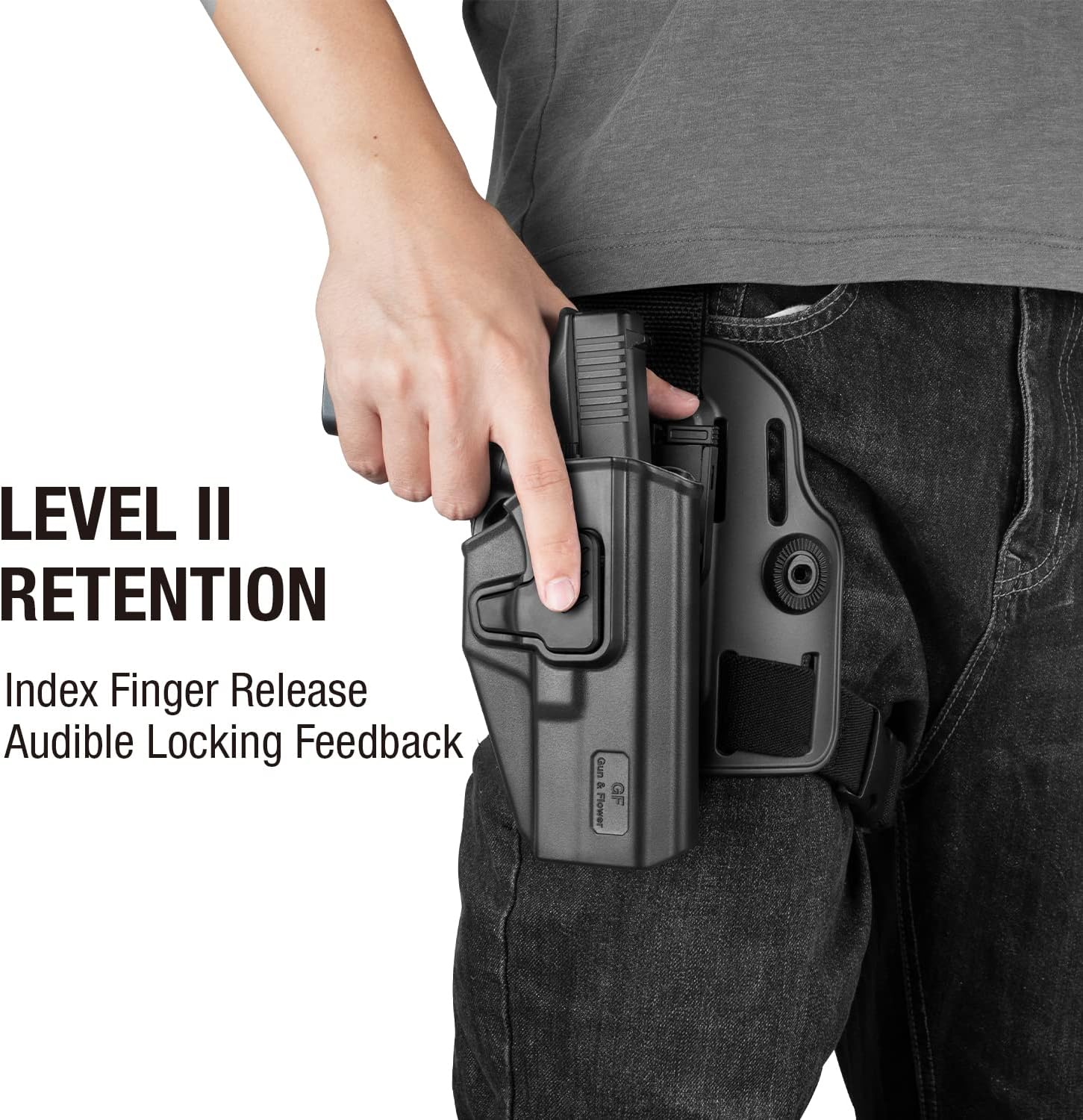 Funda táctica de pierna caída, nivel II para muslos Glock 17, 19, 19X, 22, 23, 31, 32 (Gen1-5), G22 (Gen 1-4), 45Colt-Elite 1911 ForceKimber