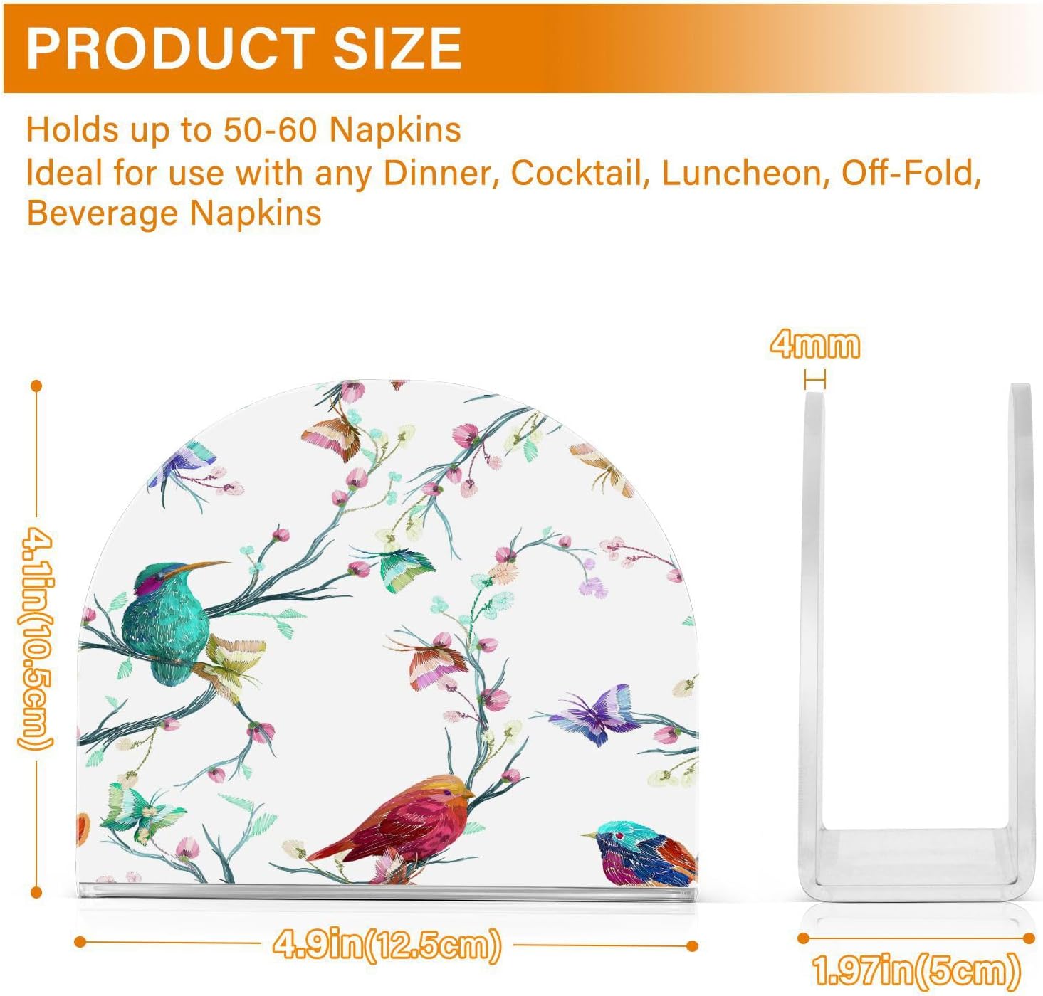 Servilletero con diseño de mariposas, flores, colibríes, para mesa, pájaros, hojas, ramas, dispensador, servilletas, servilletas en forma de U,