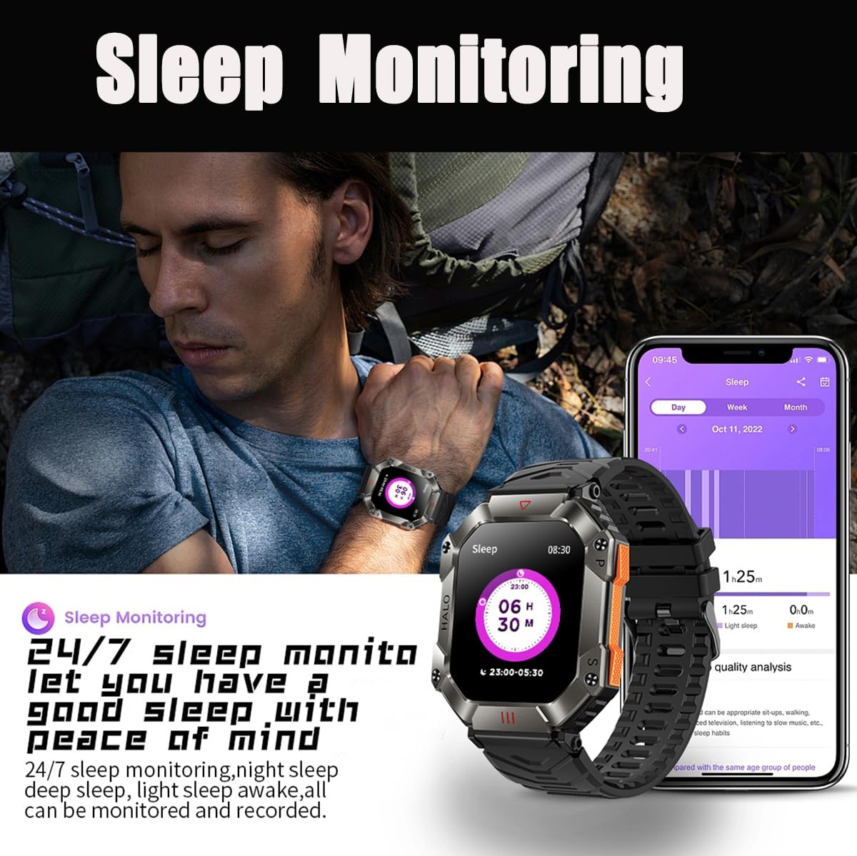 Relojes inteligentes militares para hombres (respuestahacer llamadas), reloj militar táctico, reloj inteligente para teléfonos Android e iOS con