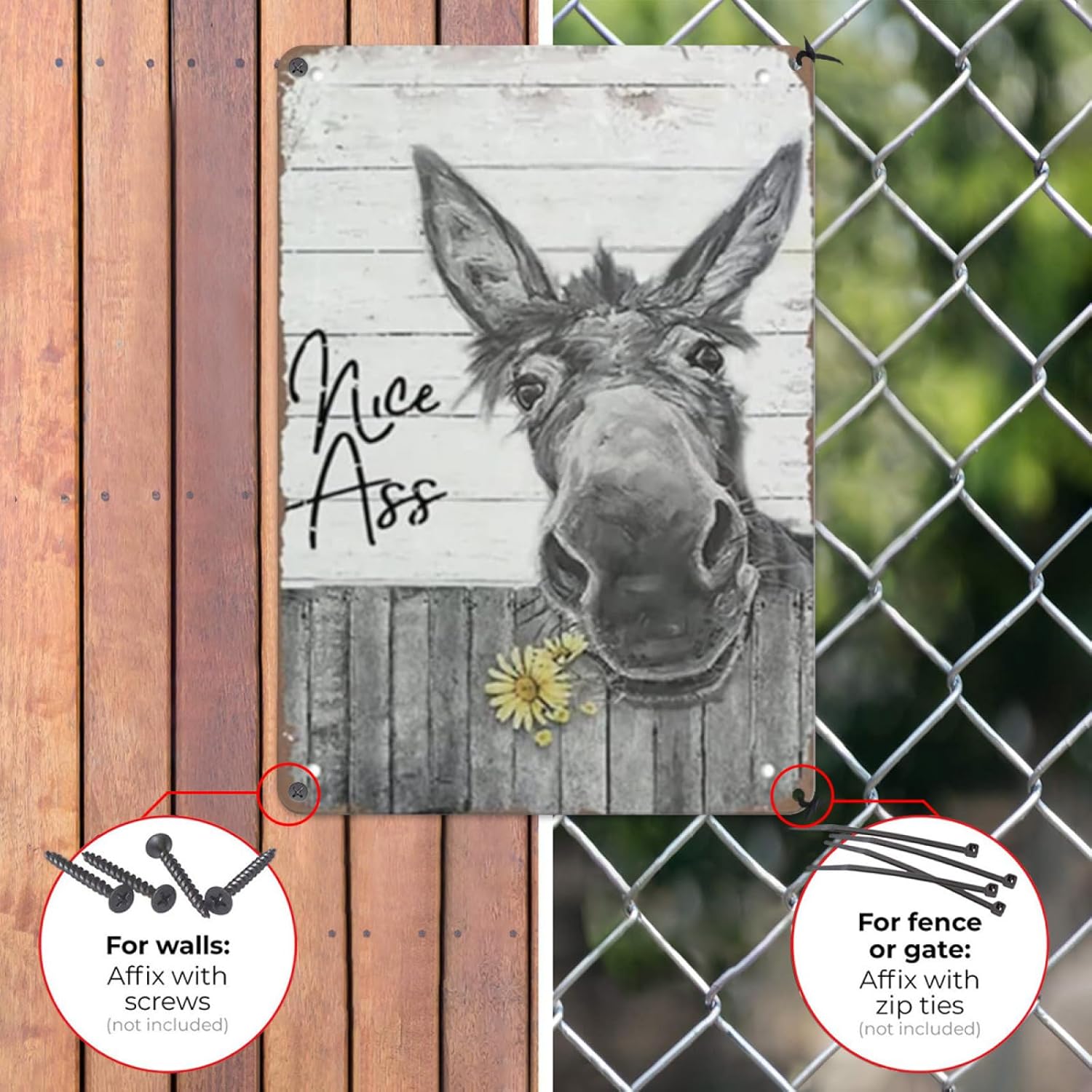 Letrero de hojalata con diseño de burro divertido, decoración de casa de campo, carteles vintage de burro, póster de metal retro, póster de bar,