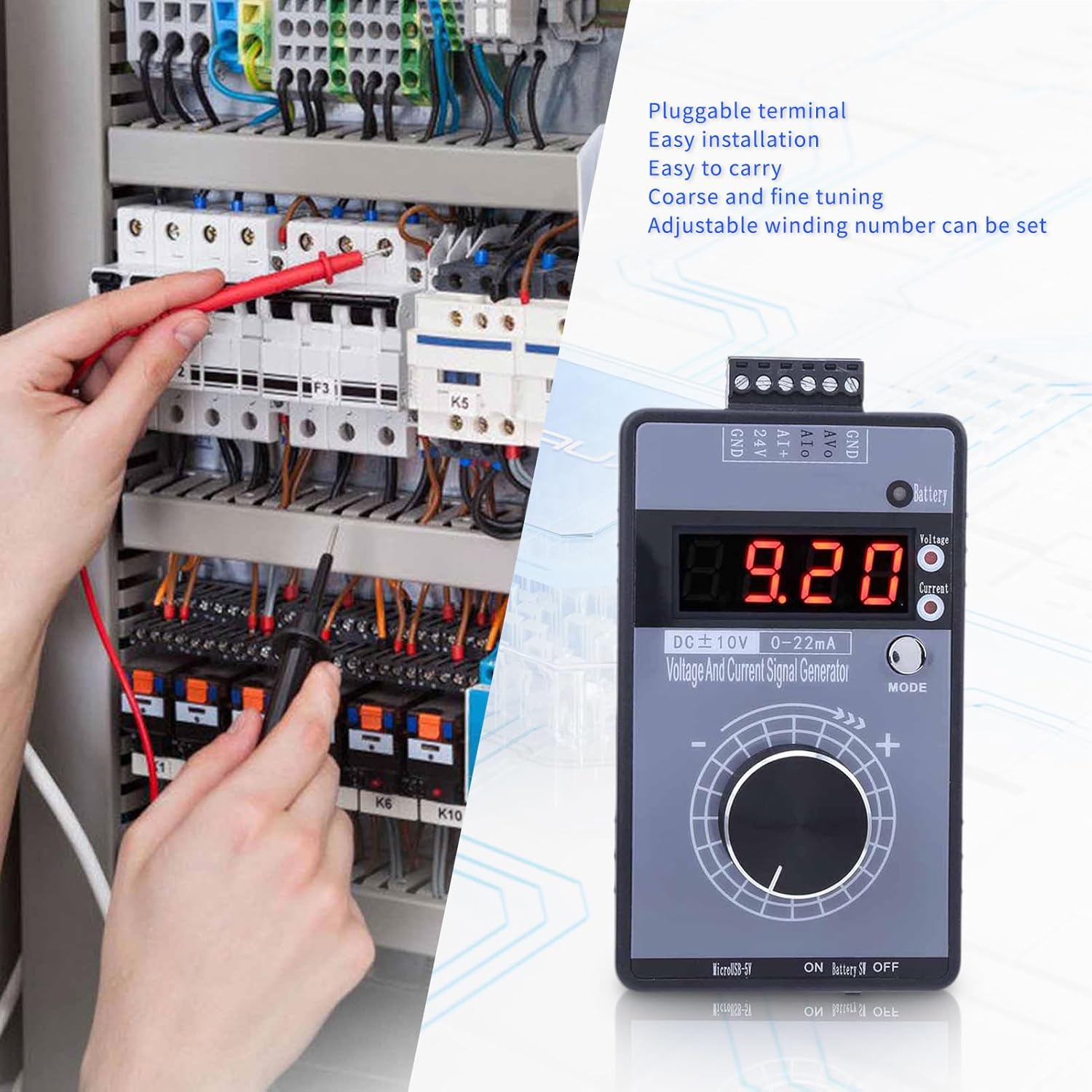 Generador de señal de voltaje actual, simulador analógico de interfaz DC 0-10V 0022mA, 3 tipos de fuente de alimentación Generador de señal de