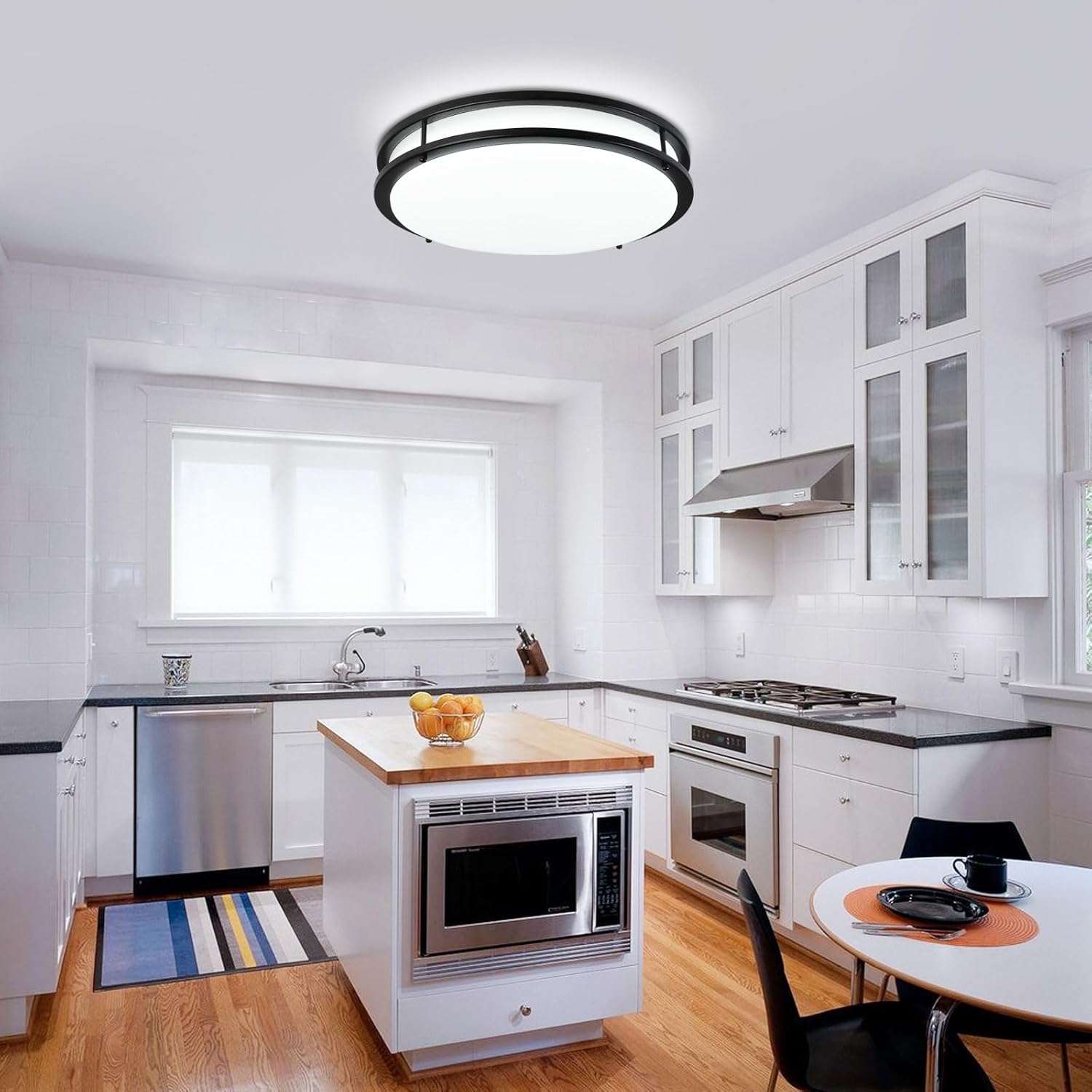 DLLT – Lámpara de techo LED moderna de 48 W con control remoto, 18 pulgadas, regulable, color negro, redondo, para dormitorio, cocina, pasillo, modo
