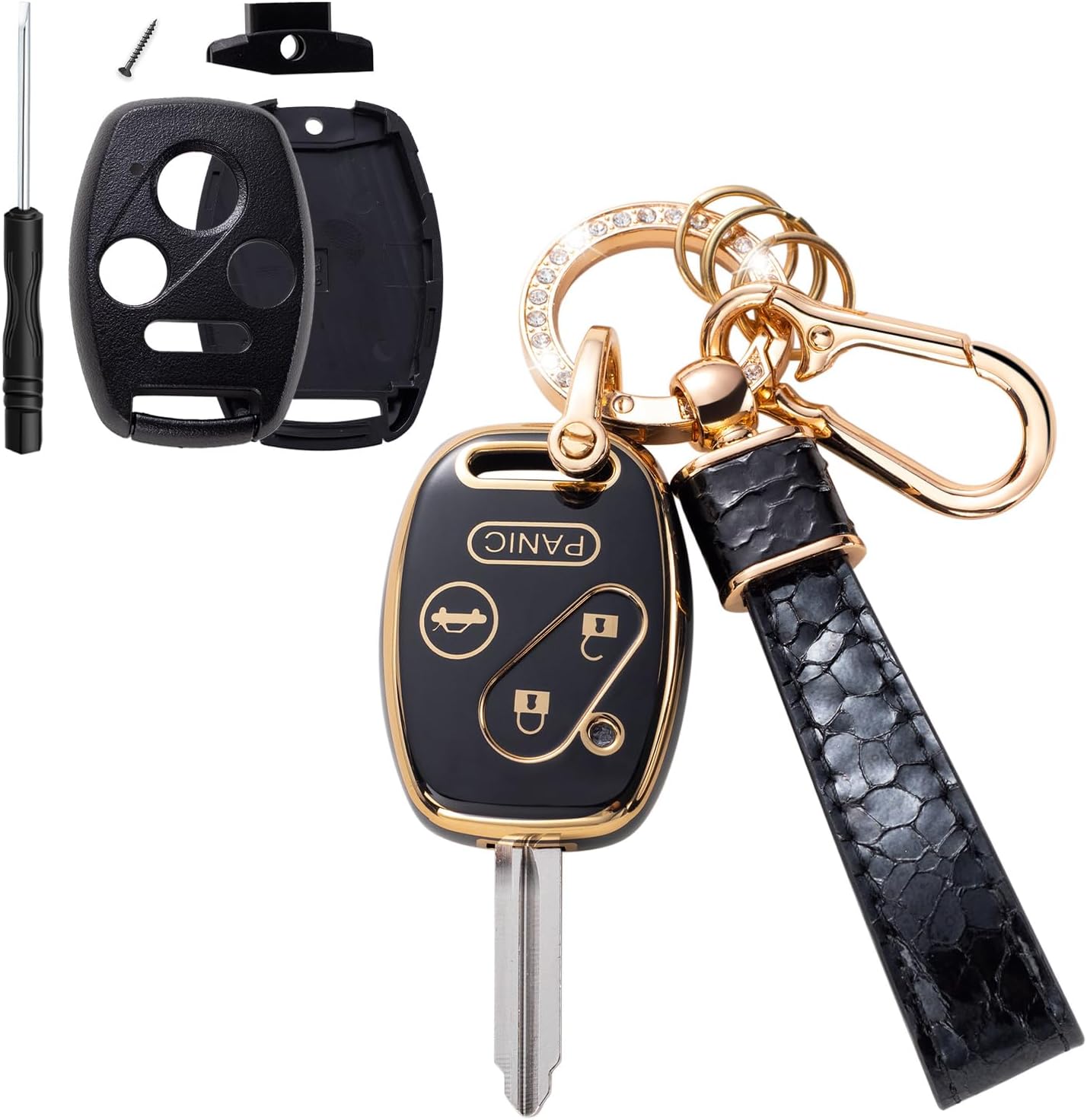 Funda protectora para llavero Honda, compatible con Accord 2003-2012CivicCR-V Pilot Fit Odyssey Ridgeline Smart Key Holder con cordón de cuero,
