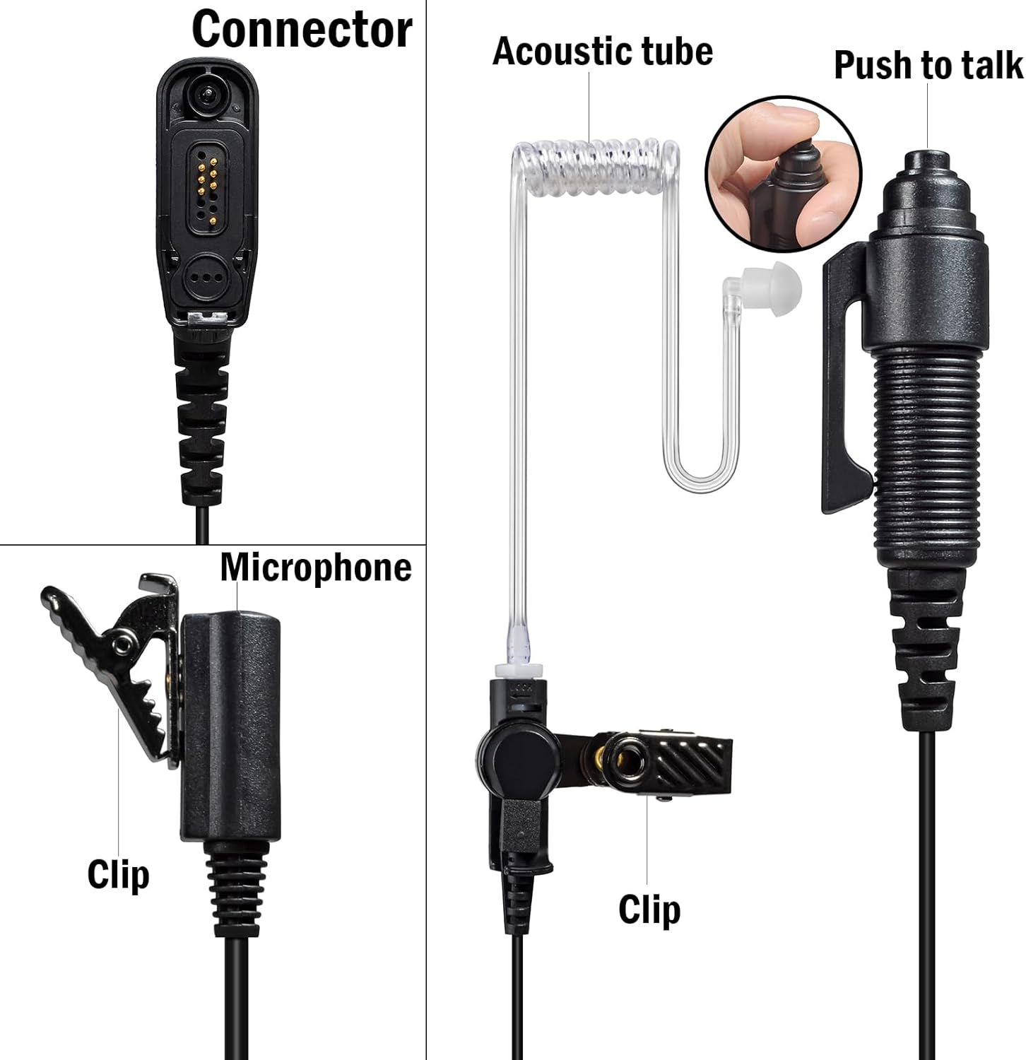 Auriculares Walkie-Talkie, tres cables de tubo acústico con PTT para radio bidireccional Motorola XPR6350 XPR6550 XPR7550 APX 4000 6000 7000 HT
