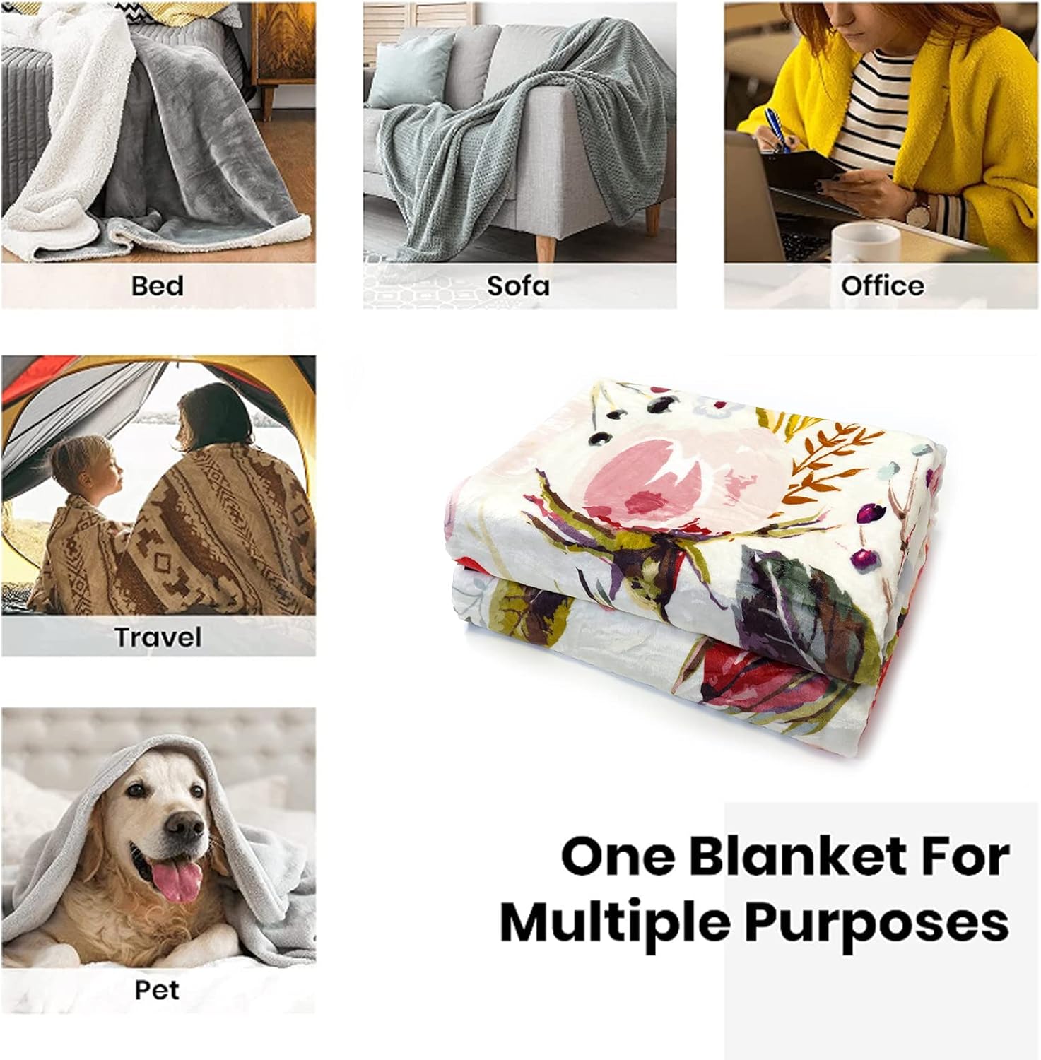 Tupmnbry Manta de flores silvestres con estampado floral botánico, manta de franela súper suave, ligera y esponjosa para cama, sofá y viajes, 60 x