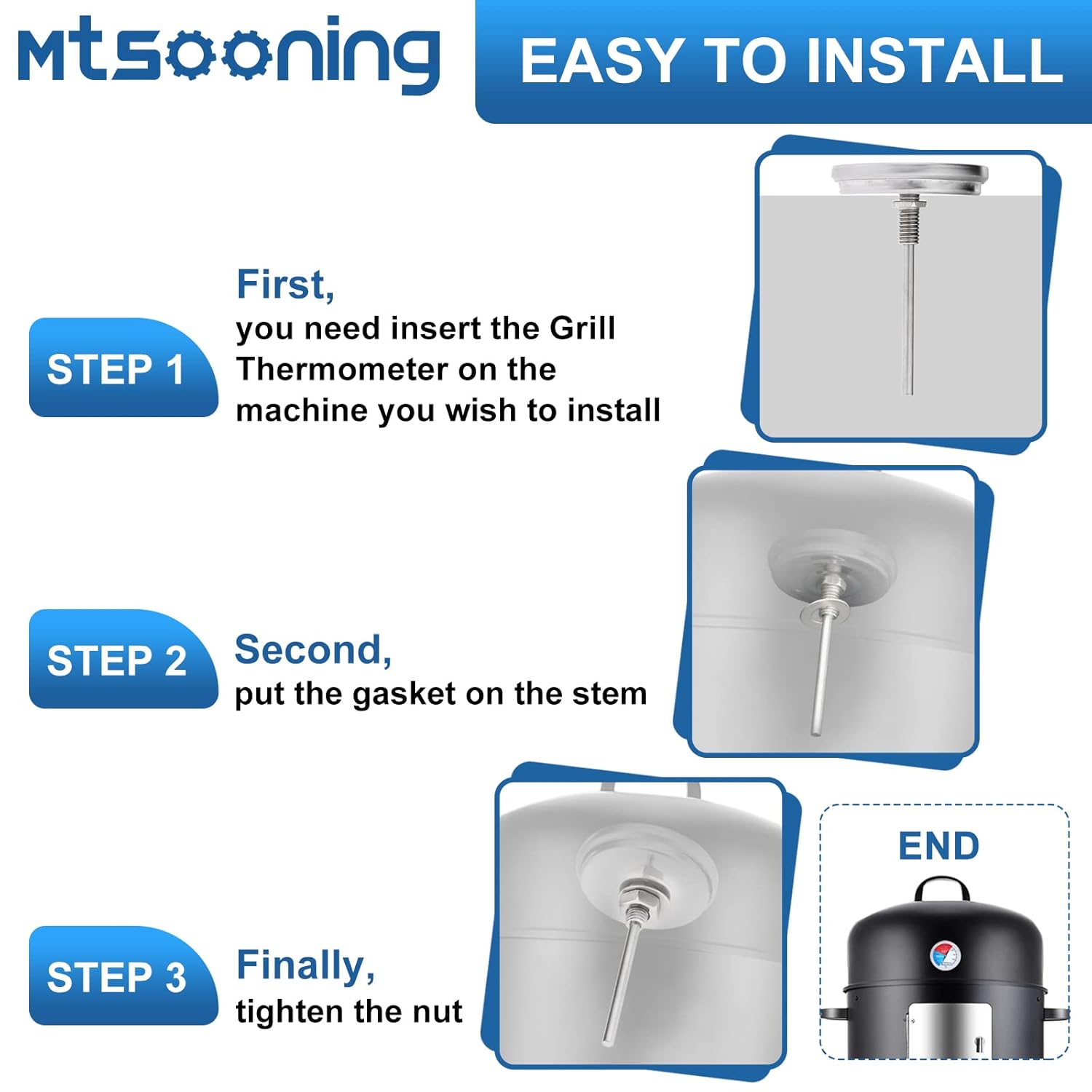Mtsooning Medidor de termómetro para barbacoa, temperatura de parrilla de acero inoxidable de 2 pulgadas2.047 in, Fahrenheit e indicador de calor