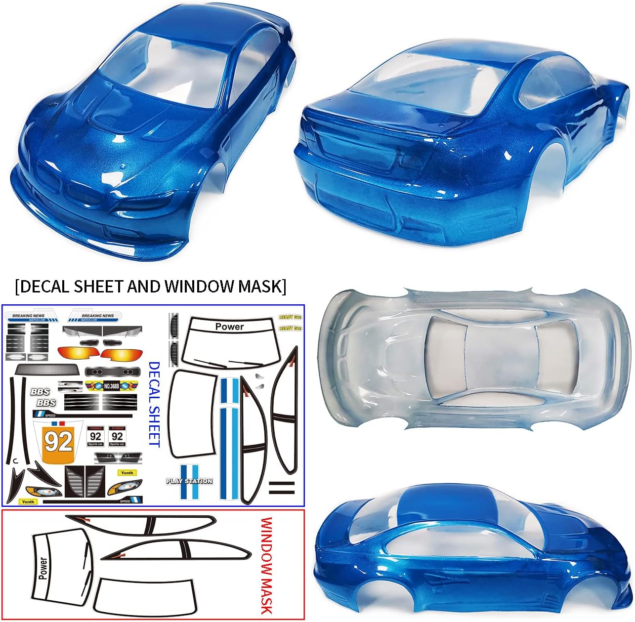 110 Escala E92 Estilo RC LEXAN carcasa de repuesto para Drift Racing Touring On-Road Car Ancho 7.874 in con hoja de calcomanías (azul)