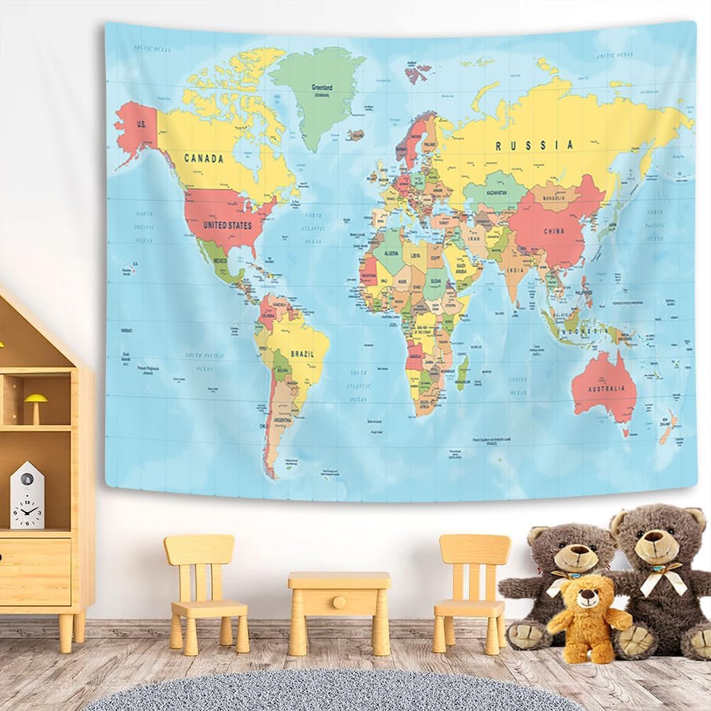 Tapiz de mapa del mundo, Asia Europa, topografía de la ciudad del sur, Estados Unidos, África, Japón, tapices educativos para niños, estudiantes,
