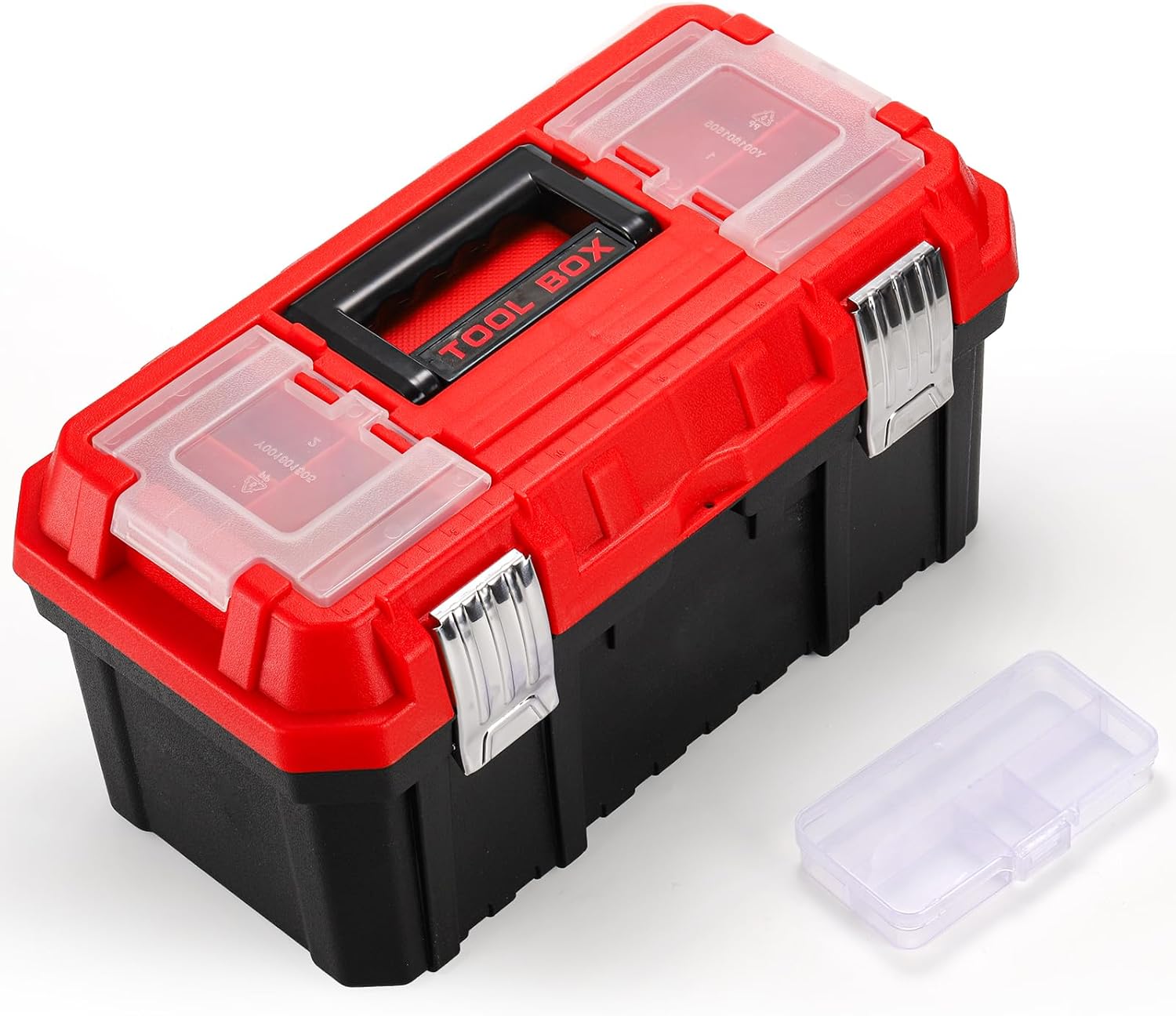 Caja de herramientas de 14 pulgadas, organizador de almacenamiento de plástico de dos capas con bandeja extraíble y divisores, caja de herramientas