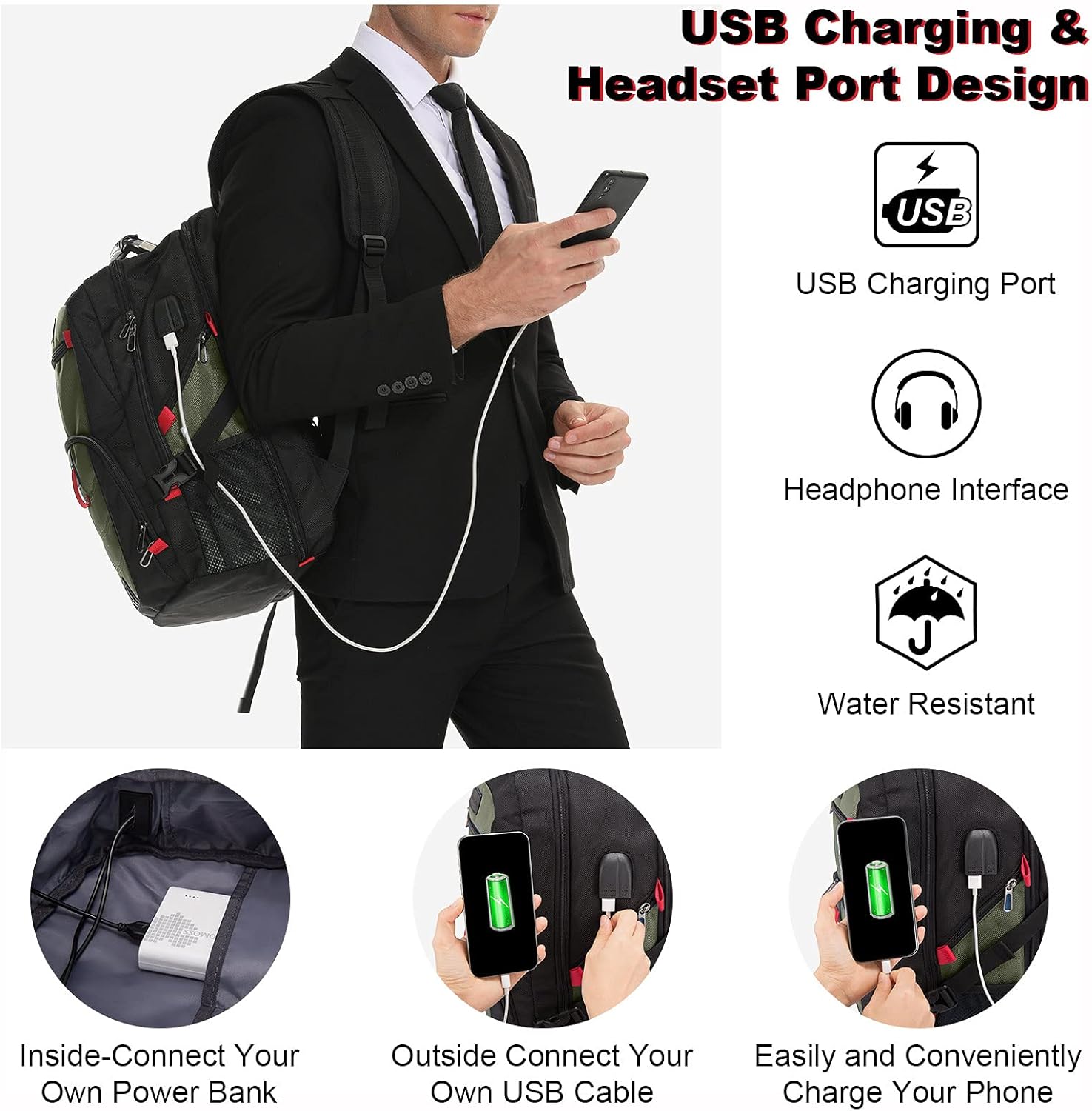 Mochila grande de viaje y para laptop, es impermeable, antirrobo, con cerradura y puerto de carga USB, para negocios, escuela, universidad, para