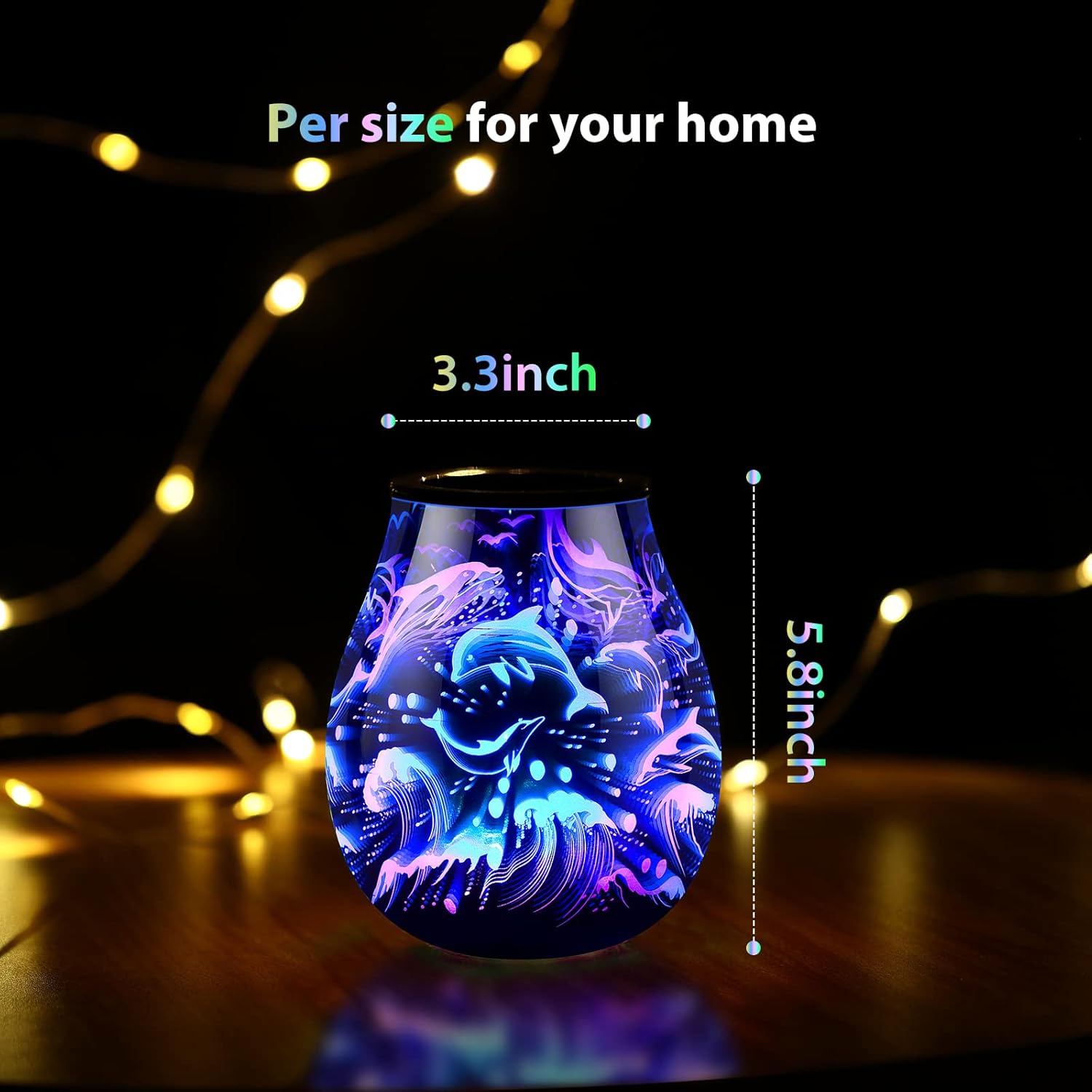 Dolphin – Quemador de aceite 3D de vidrio eléctrico, calentador de cera para cera perfumada con 7 calentadores de fragancias cambiantes de colores,