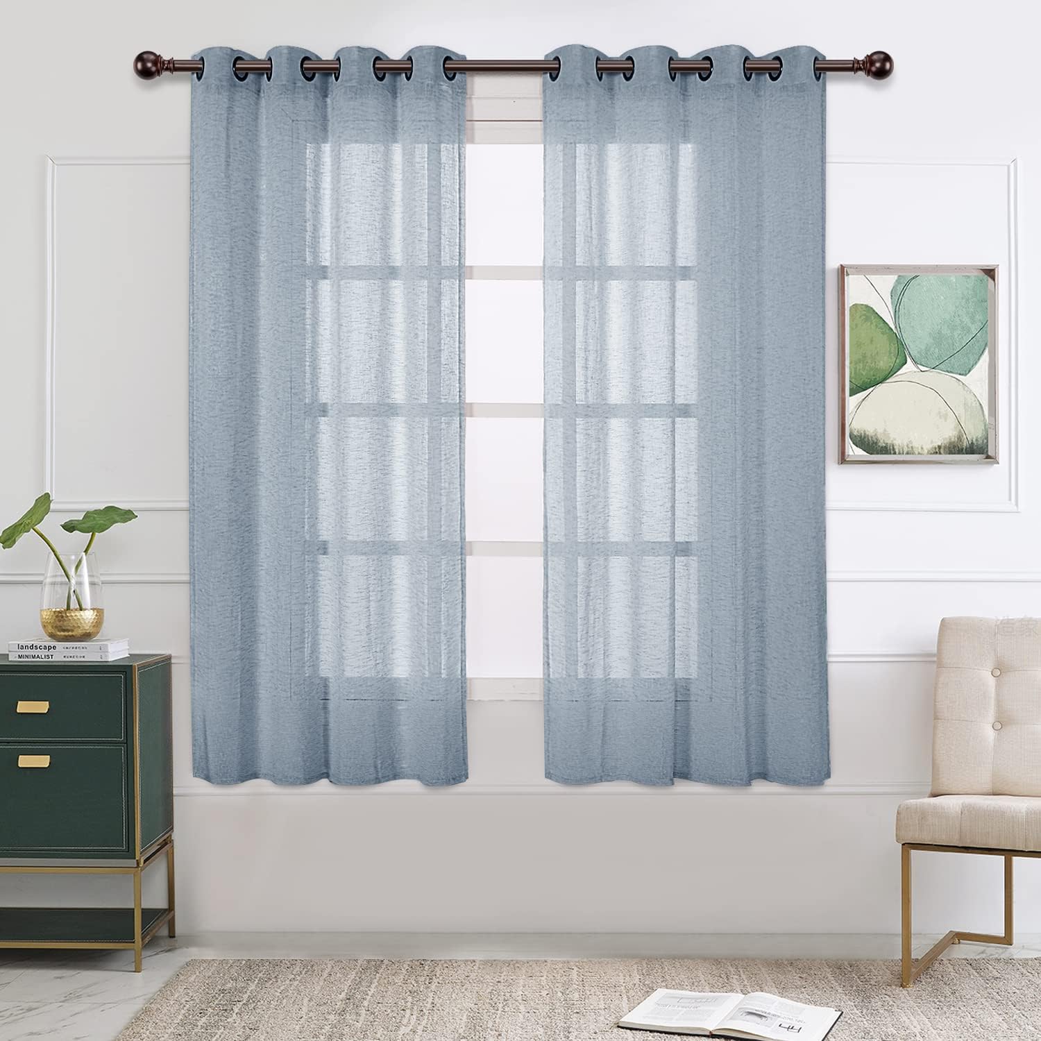 BONZER Cortinas traslúcidas de lino de arpillera para sala de estar, cortinas traslúcidas con ojales en la parte superior, 63 pulgadas de largo,