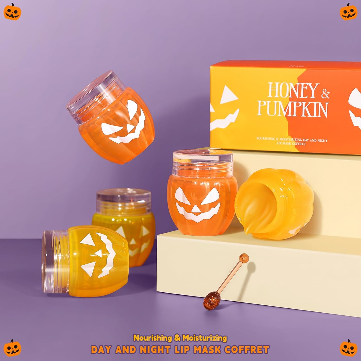 2 unidades de bálsamo de abejas bálsamo labial Honey Pot, miel y calabaza día y noche reparador de labios para dormir, hidratante prevención