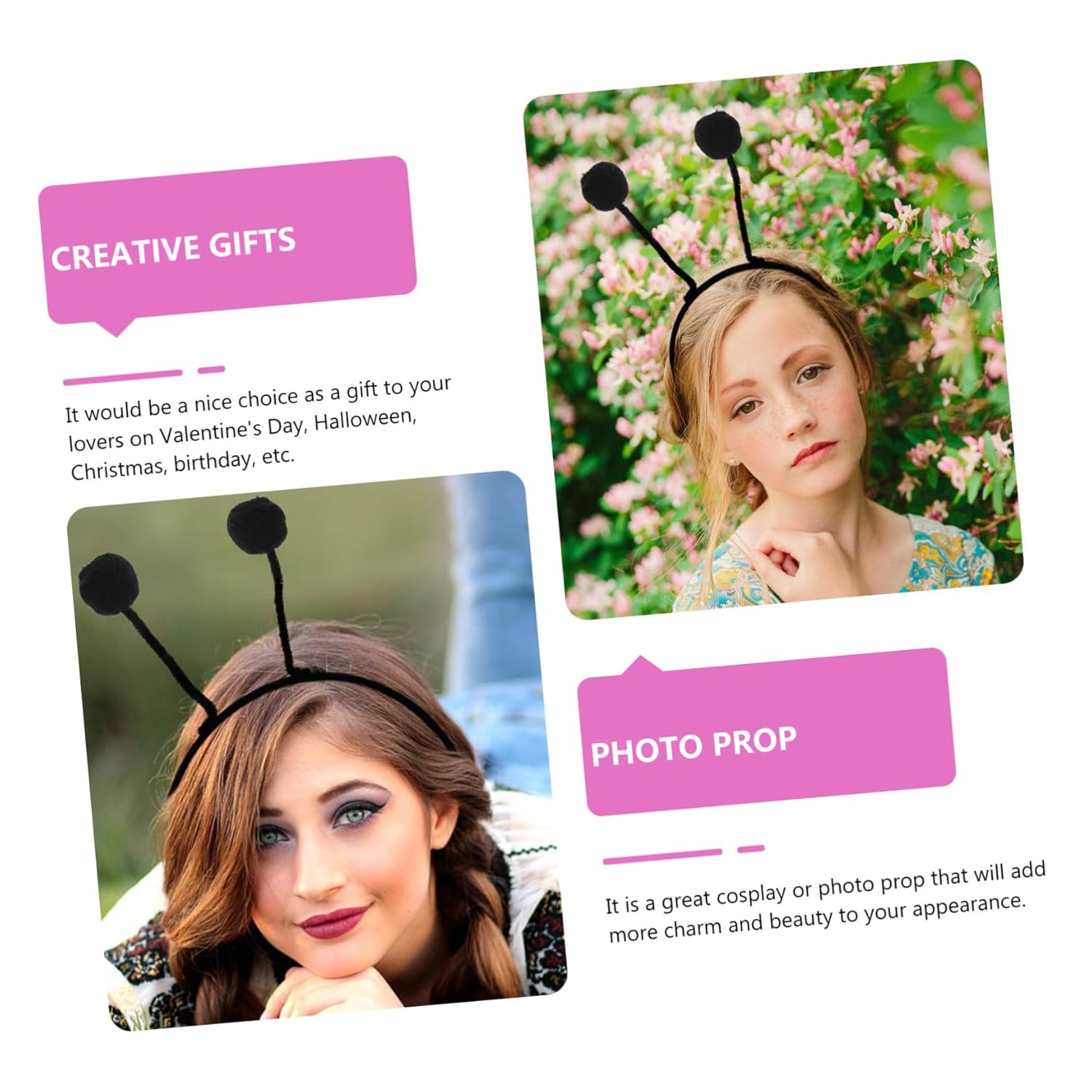 Beavorty 12 diademas de bola de pelo para accesorios para cabeza de antena, boppers abejas, accesorio de cosplay, aros de pelo para niñas, diadema