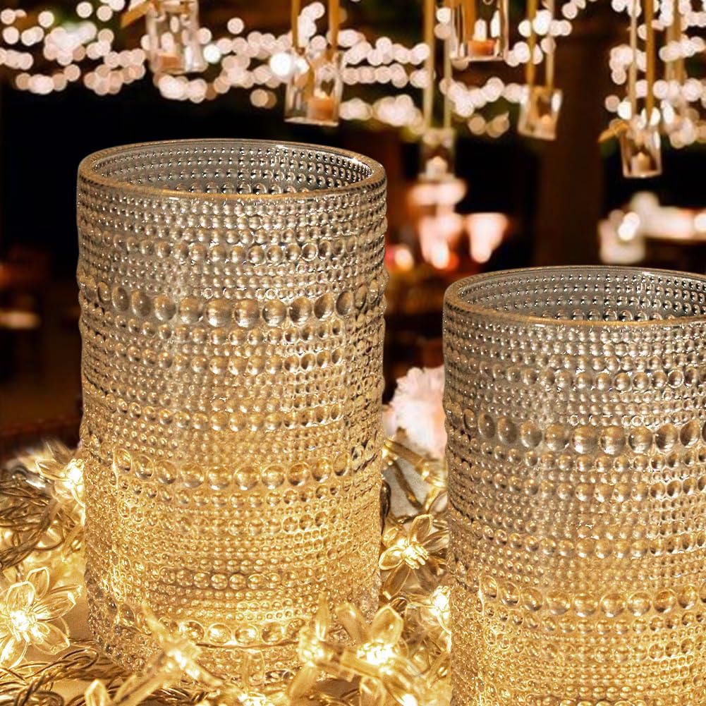 Juego de 6 vasos vintage para beber, 12 onzas, vasos de vidrio con relieve, juego de cristalería vintage para bebidas, jugo, whisky, cerveza,
